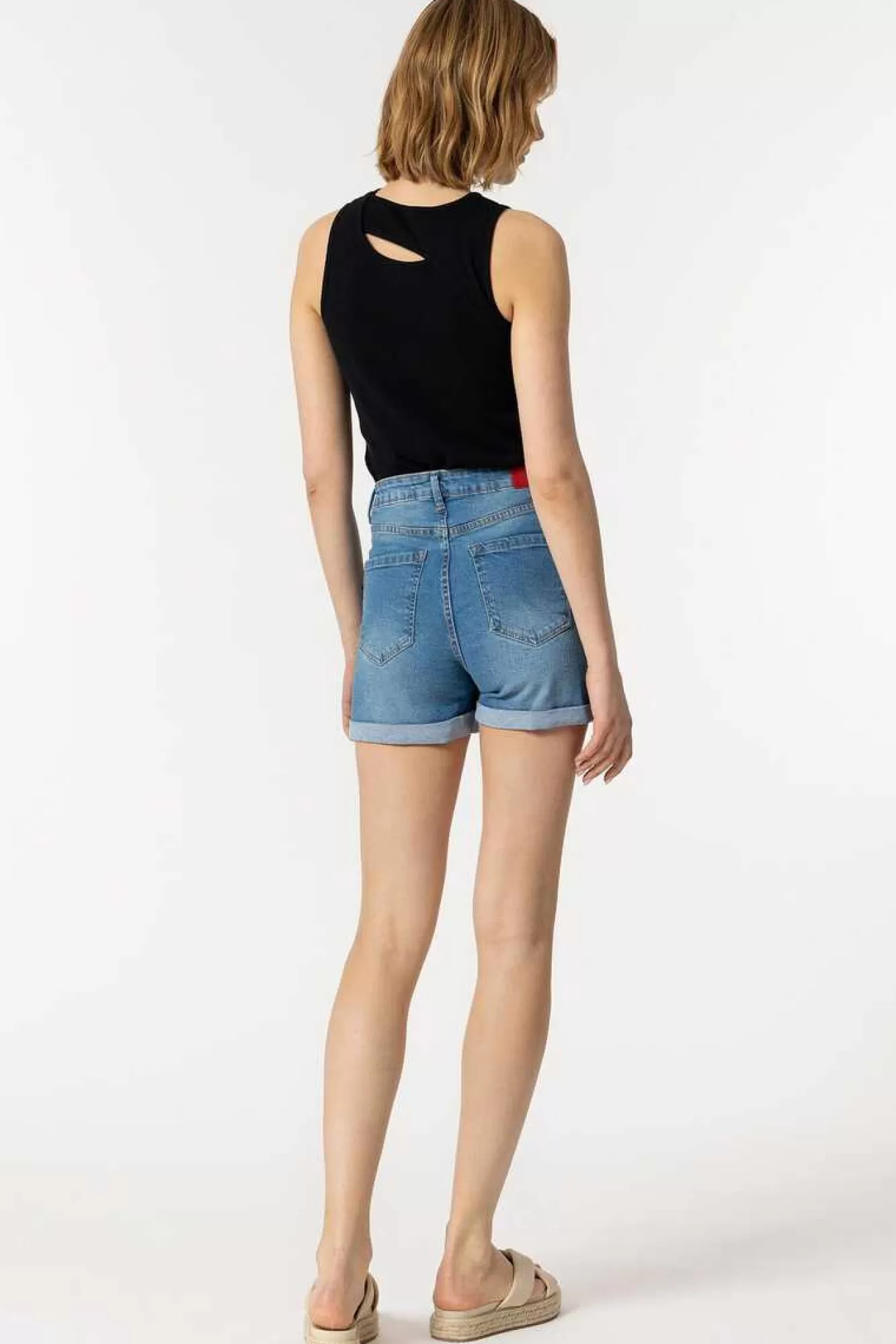 Tiffosi Bermuda Mom Fit De Cintura Alta Rasgoes