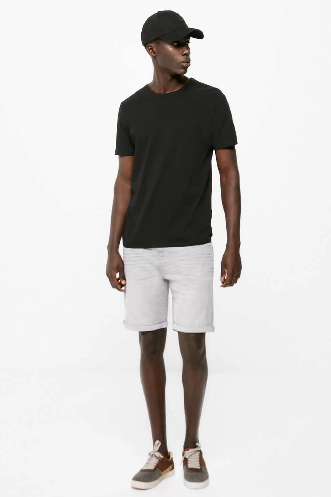 * Bermudas Denim Basicas Slim Cinzento Lavagem Clara