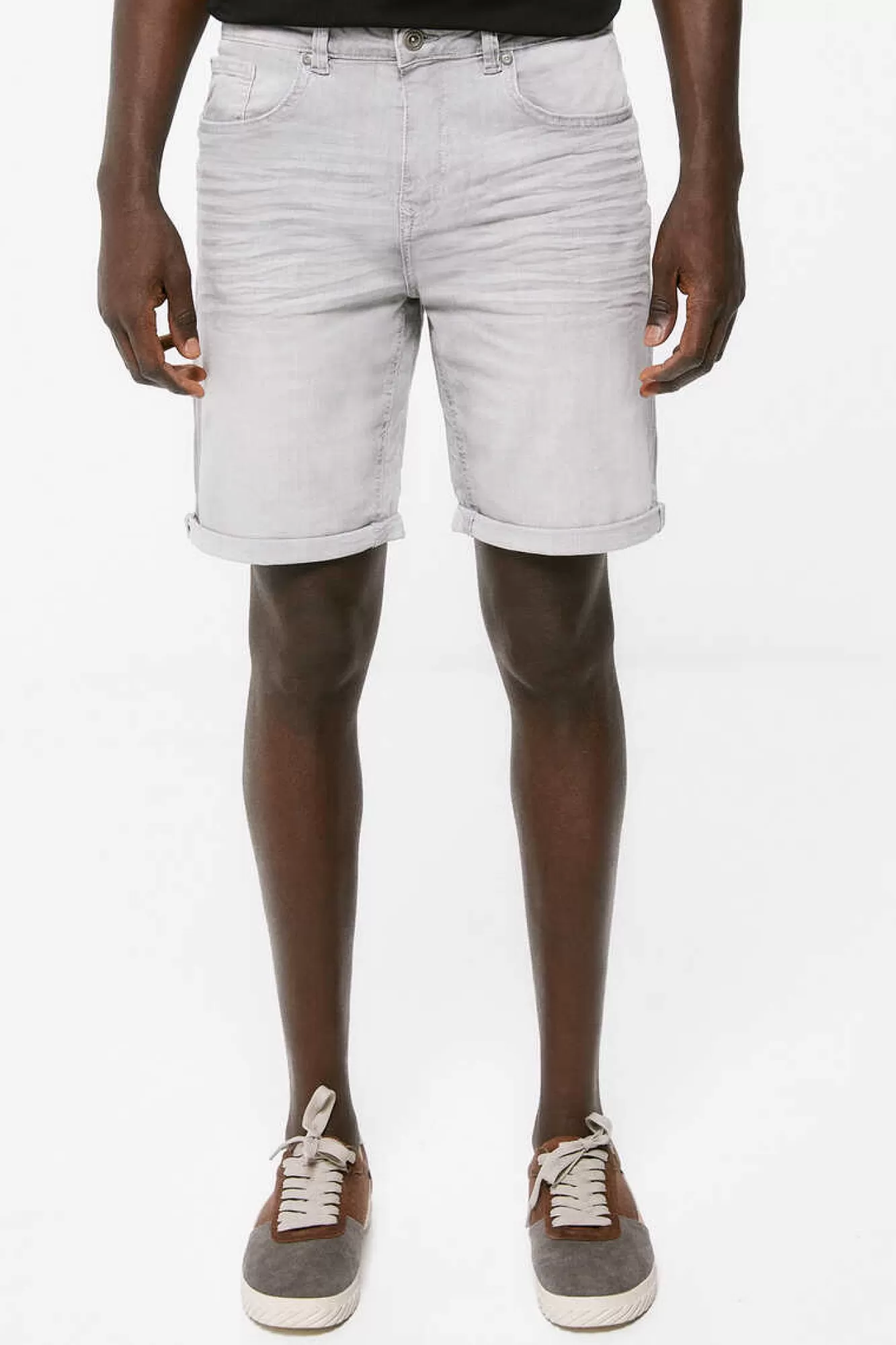 * Bermudas Denim Basicas Slim Cinzento Lavagem Clara