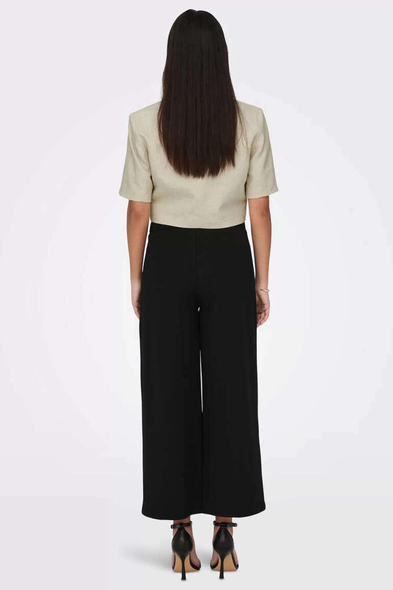 JDY Blazer Cropped Manga Curta Com Linho
