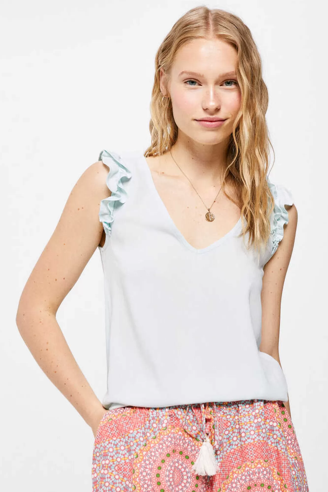 * Blusa Bimateria Alcas Folhos