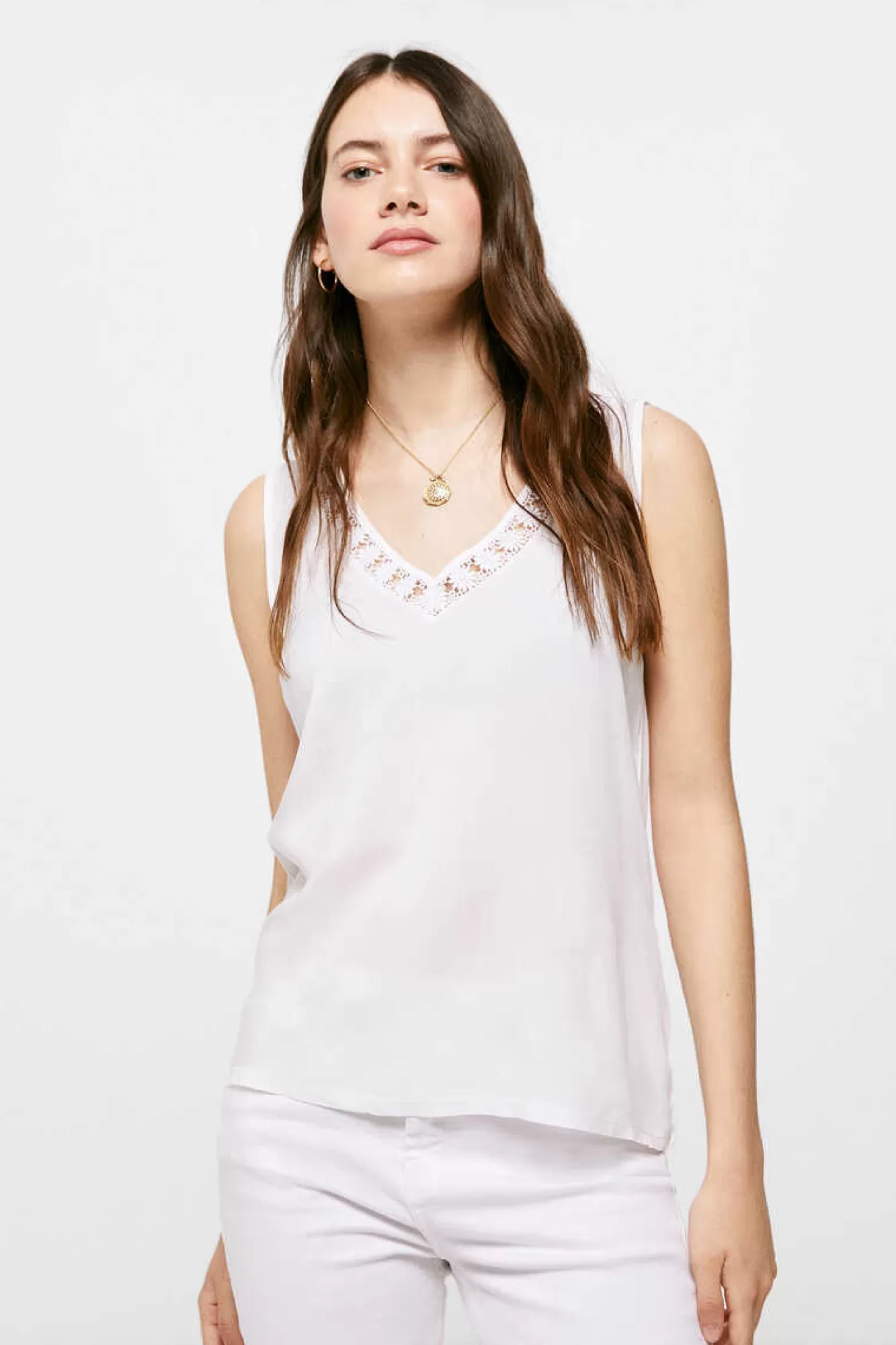 * Blusa Bimateria Decote Bico Lace