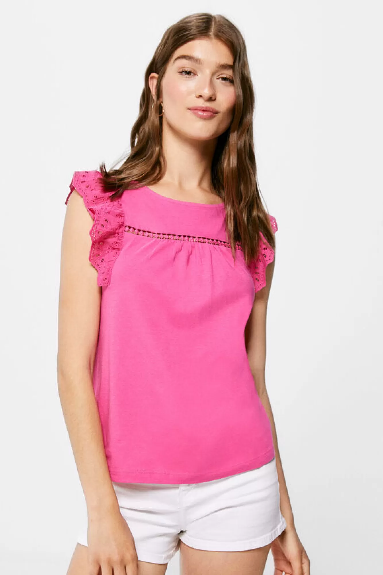 * Blusa Bimateria Folhos Lace