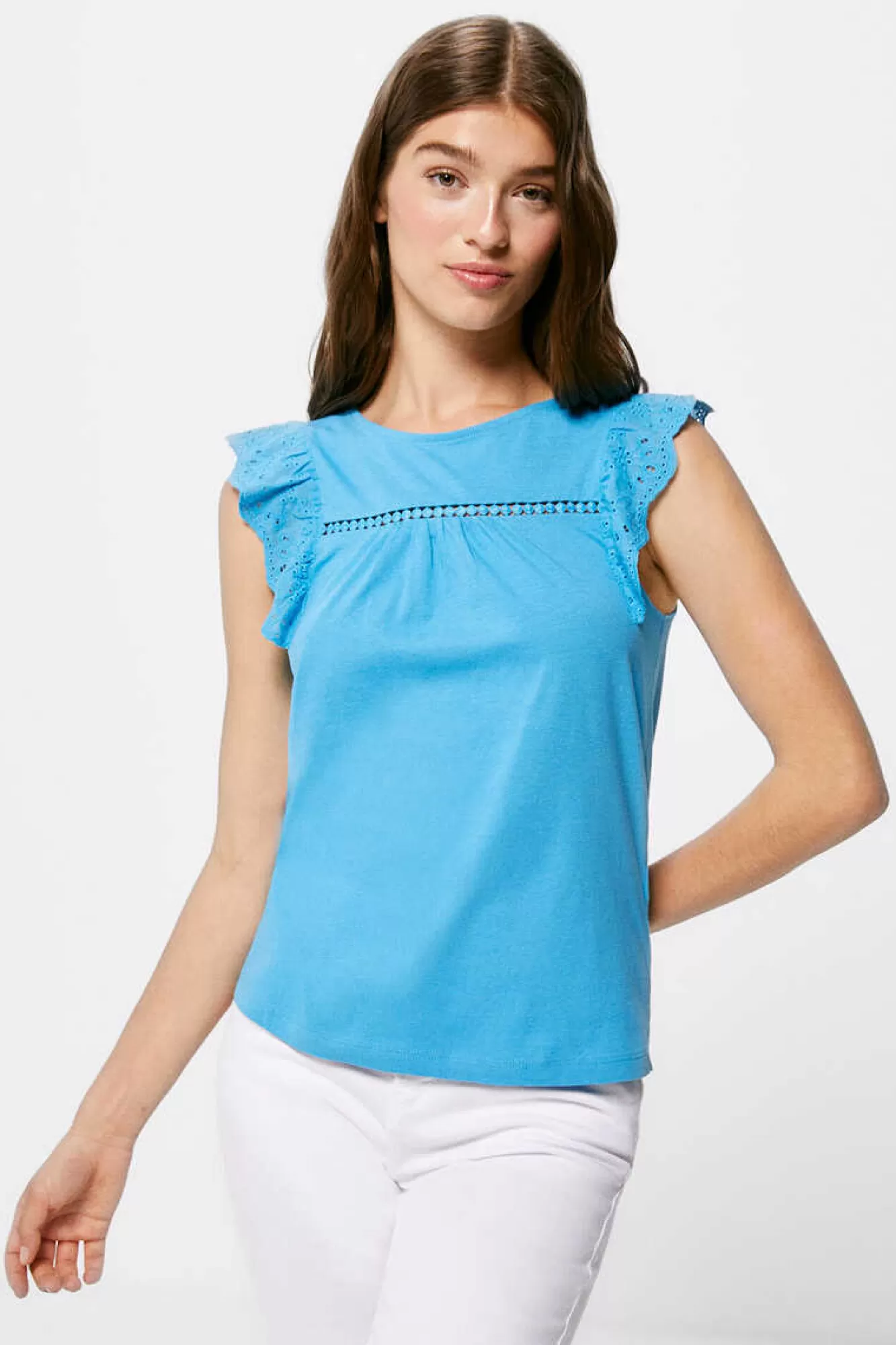 * Blusa Bimateria Folhos Lace