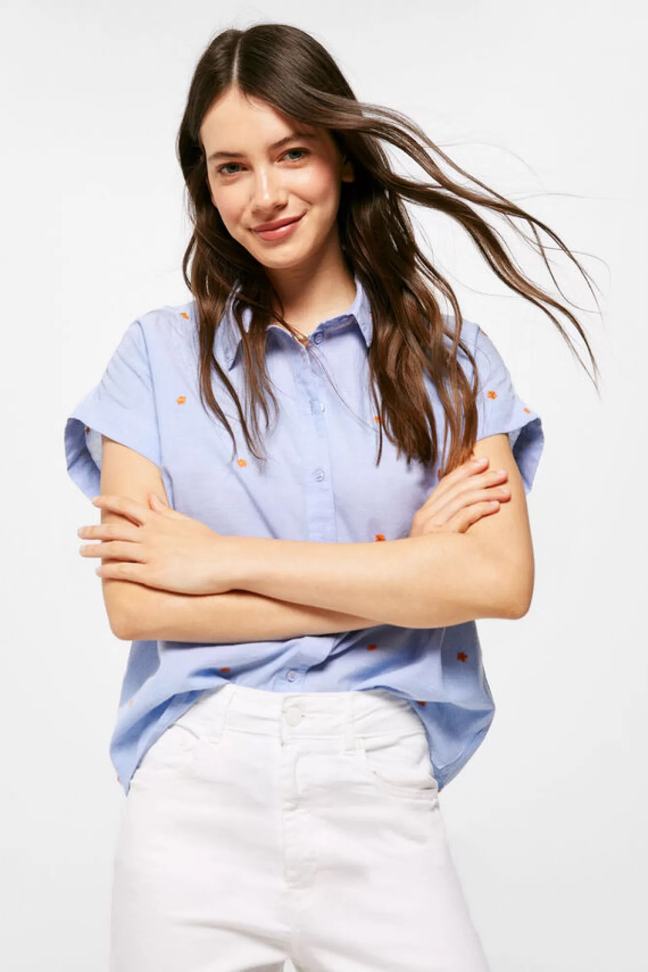 * Blusa Chambray Bordados Algodao