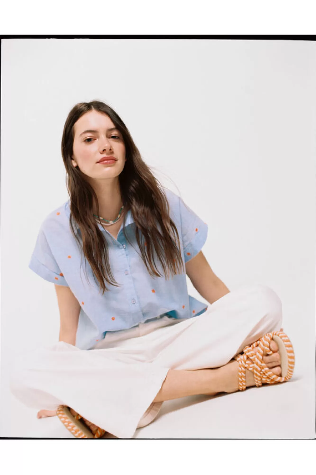 * Blusa Chambray Bordados Algodao