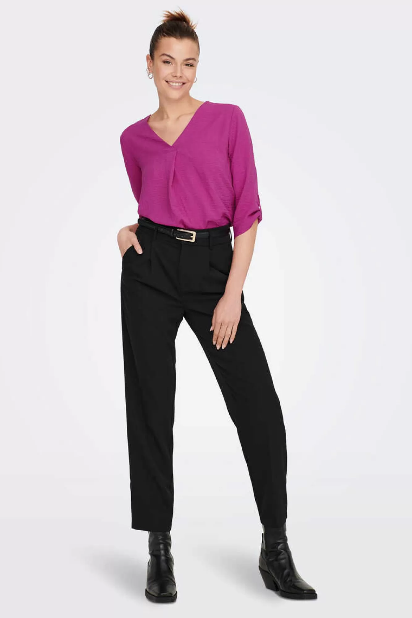 JDY Blusa Com Decote Em Bico E Manga 3/4