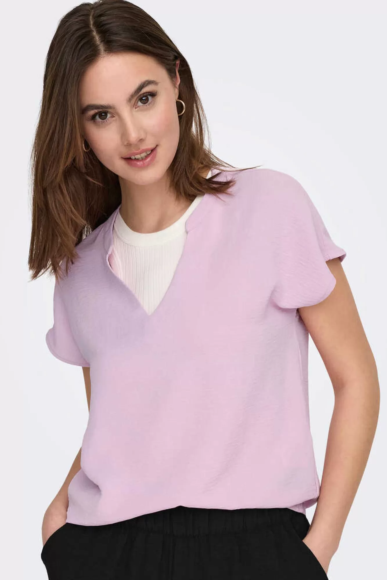JDY Blusa De Pescoco Em V Simples Com Mangas Curtas