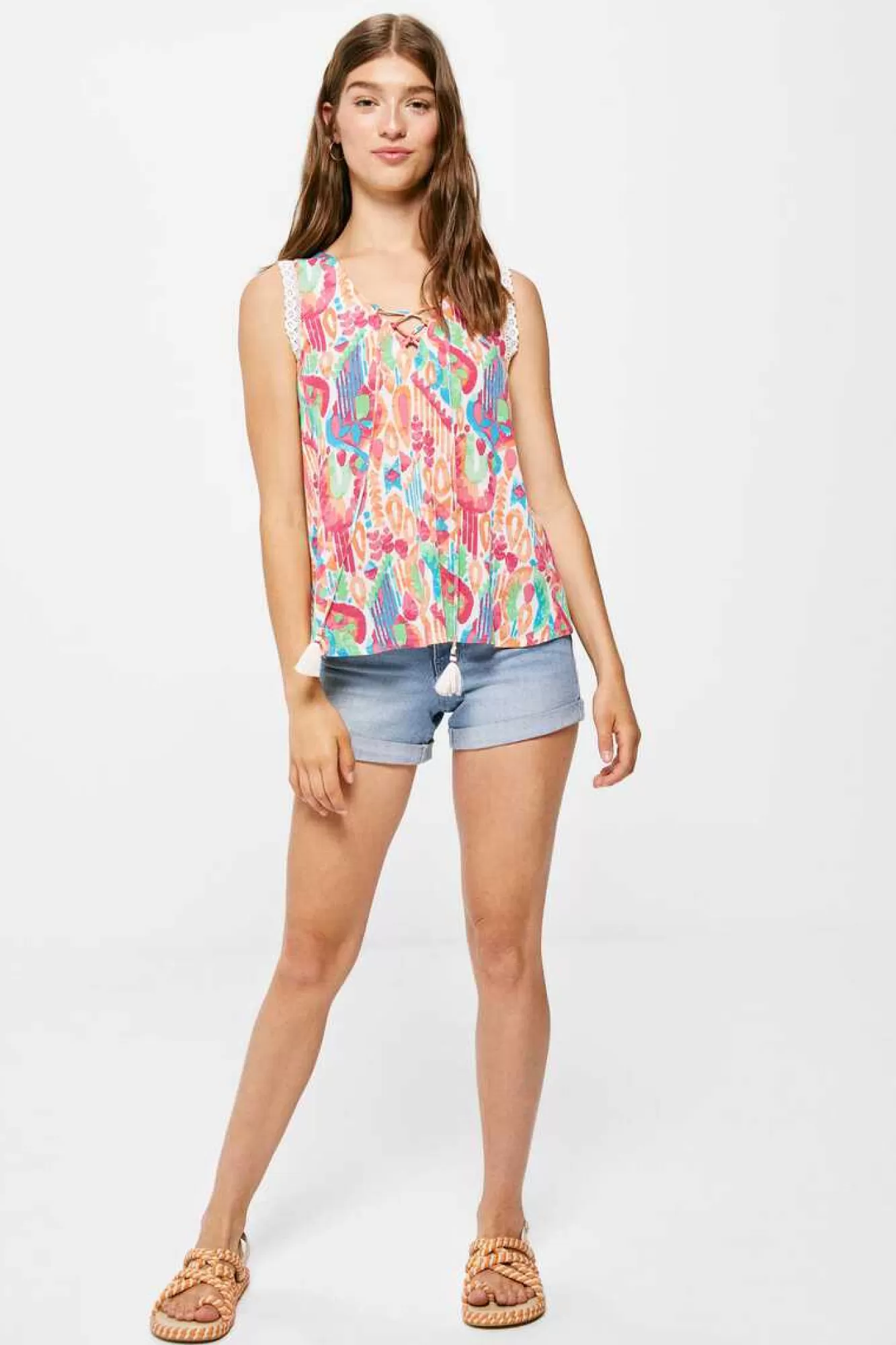 * Blusa Estampada Decote Ziguezague