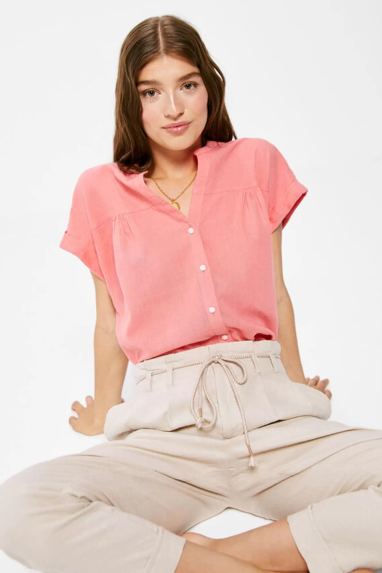 * Blusa Linho Algodao Gola Mao