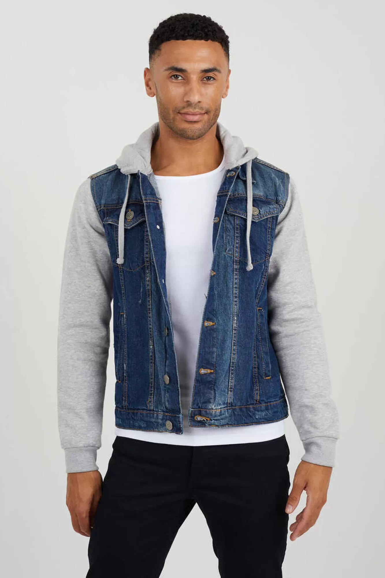 Brave Soul Blusao Denim Combinado Capuz