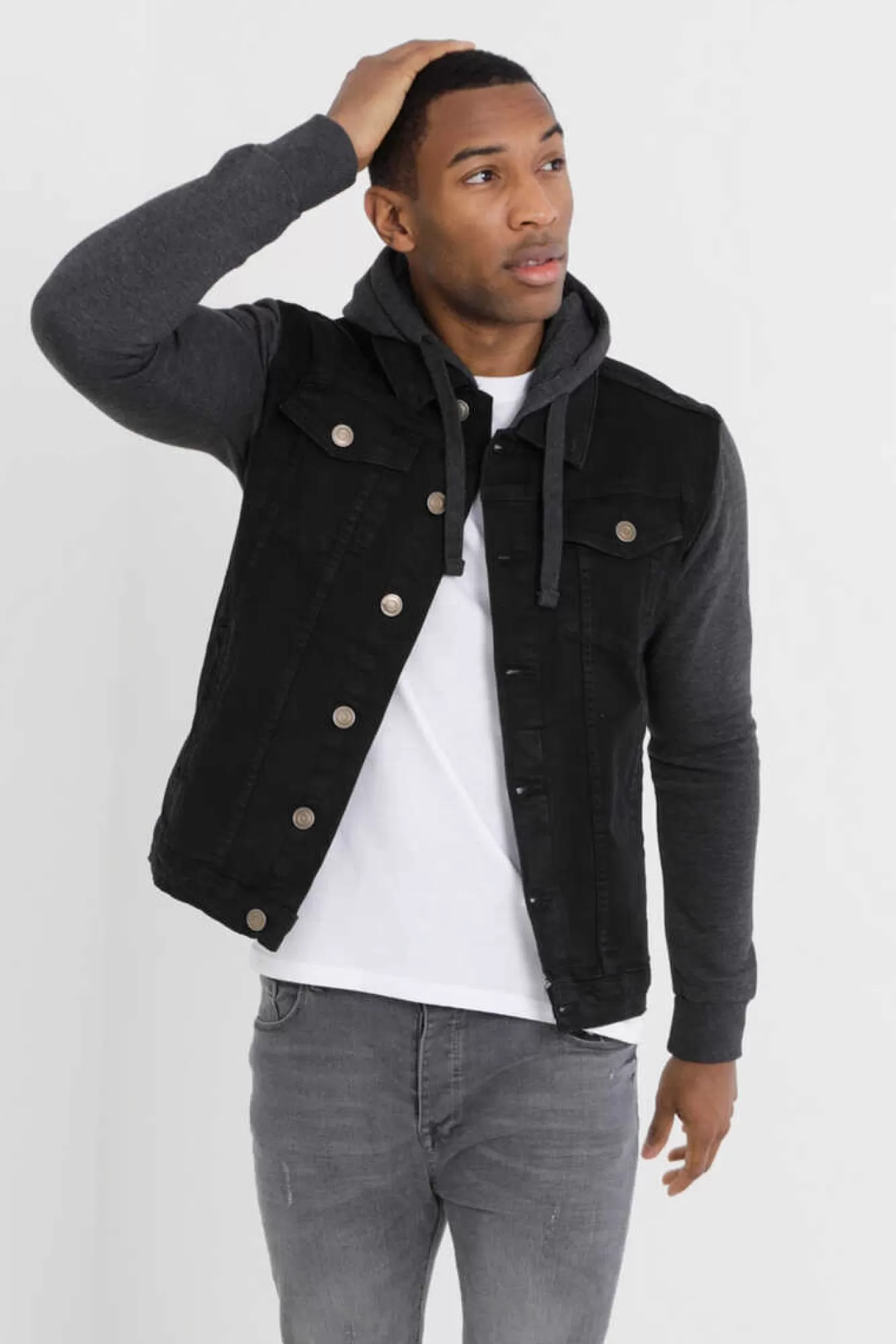 Brave Soul Blusao Denim Combinado Capuz