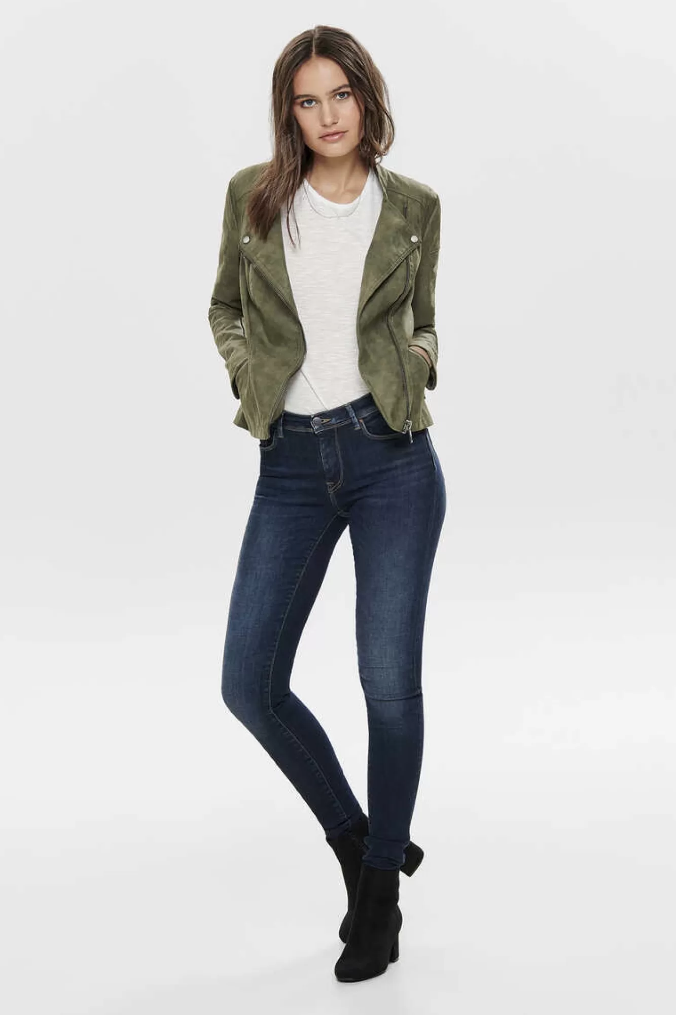 Only Blusao Estilo Biker Com Fecho-Eclair