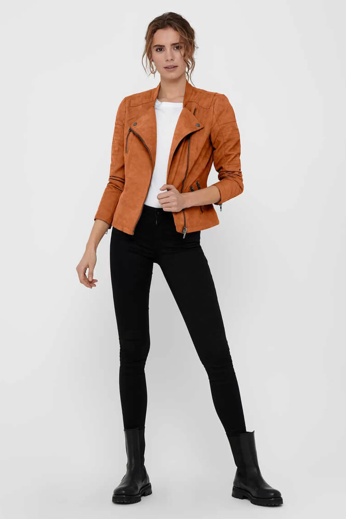 Only Blusao Estilo Biker Com Fecho-Eclair