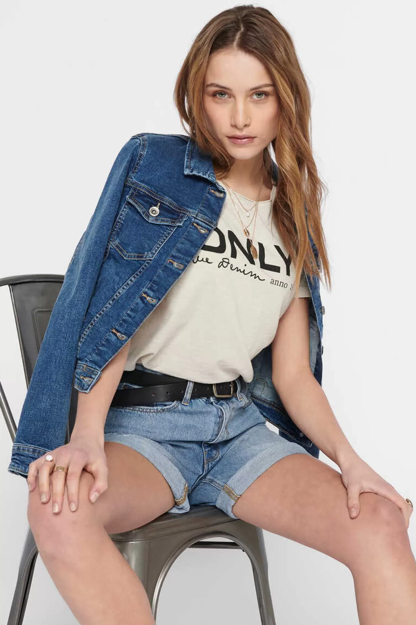 Only Blusao Jeans Em Azul