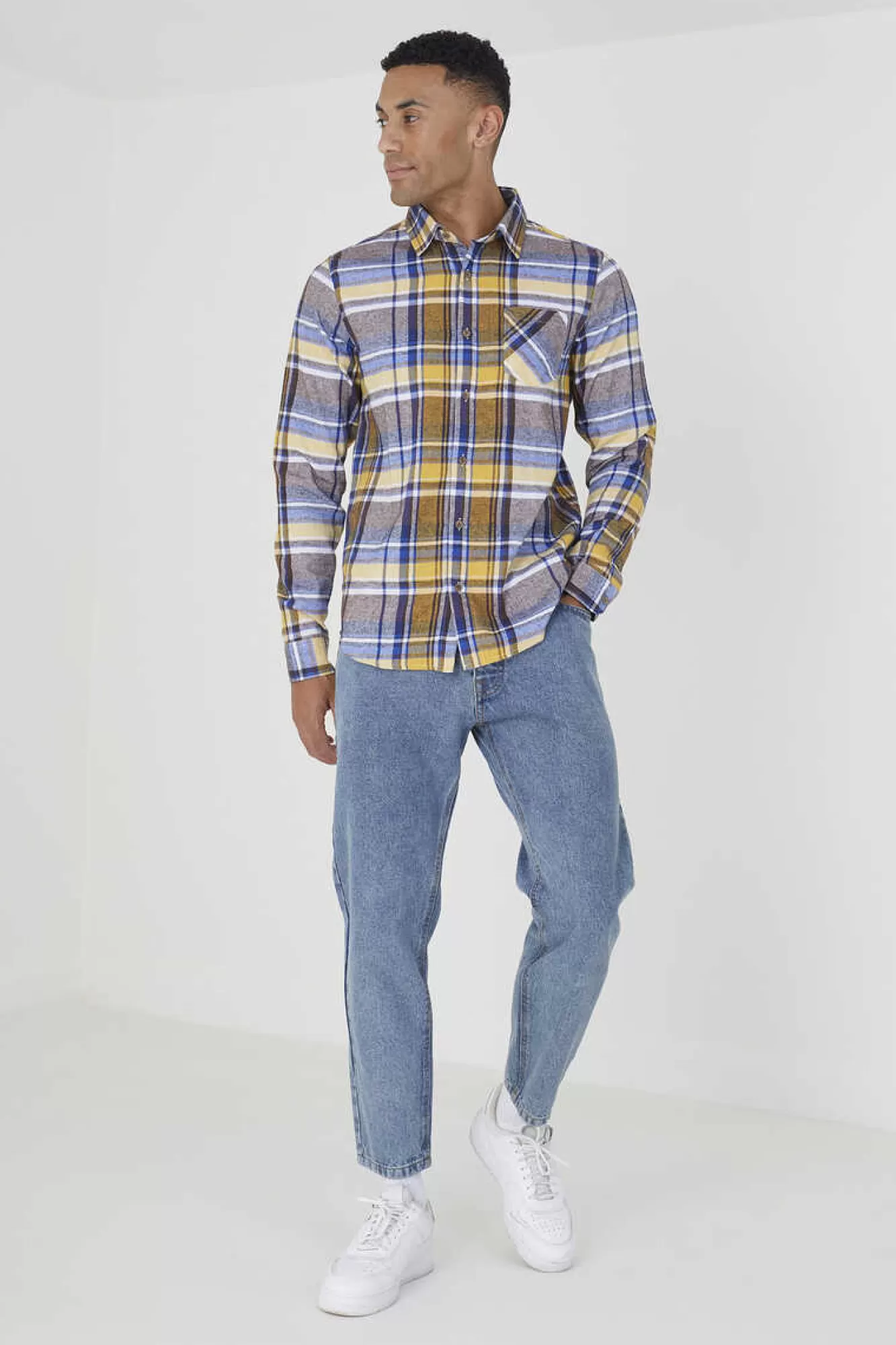 Brave Soul Camisa Aos Quadrados Com Bolso