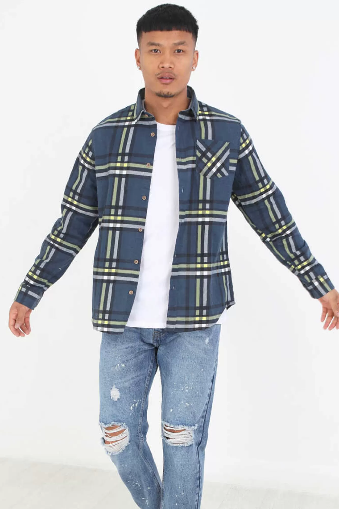 Brave Soul Camisa Aos Quadrados Com Bolso