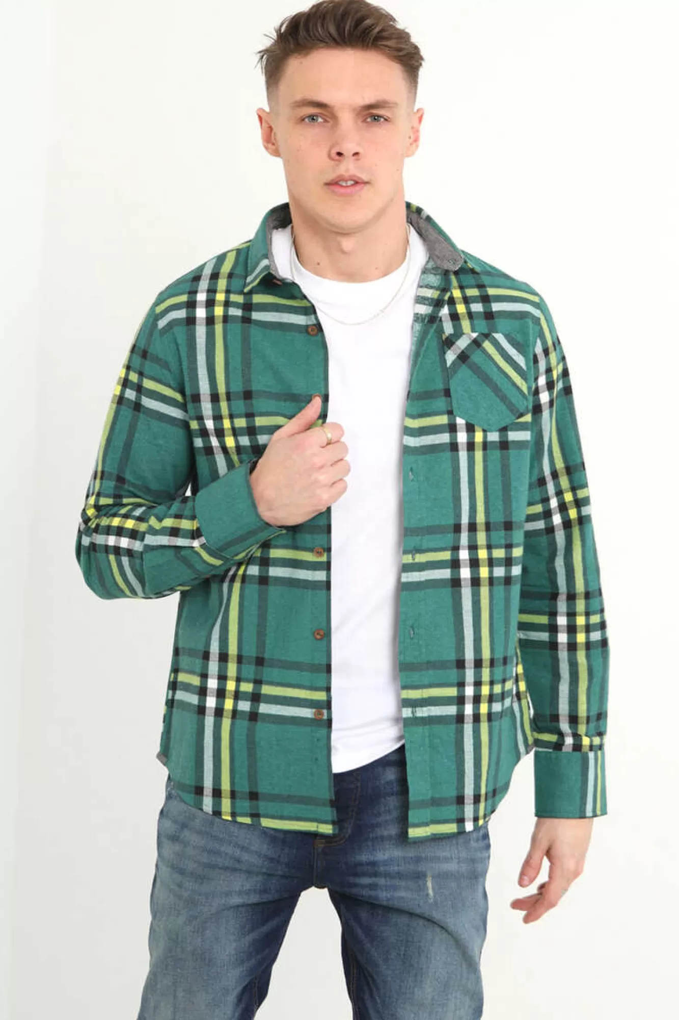 Brave Soul Camisa Aos Quadrados Com Bolso