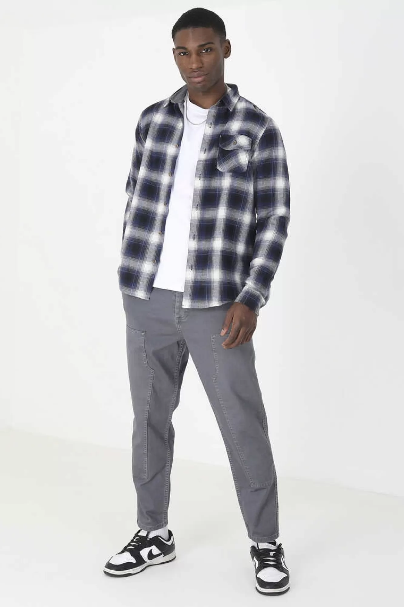 Brave Soul Camisa Aos Quadrados Com Bolso