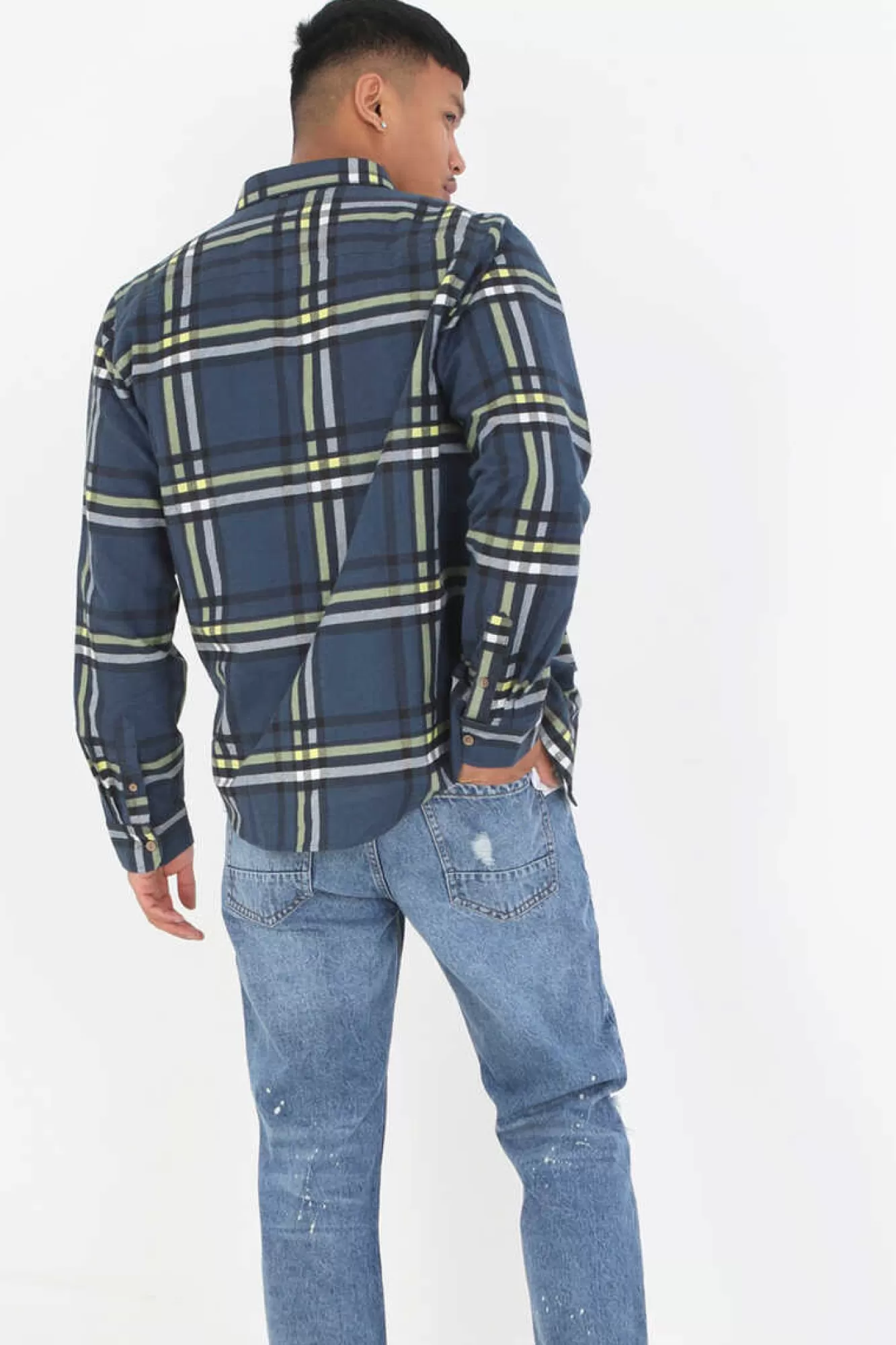 Brave Soul Camisa Aos Quadrados Com Bolso