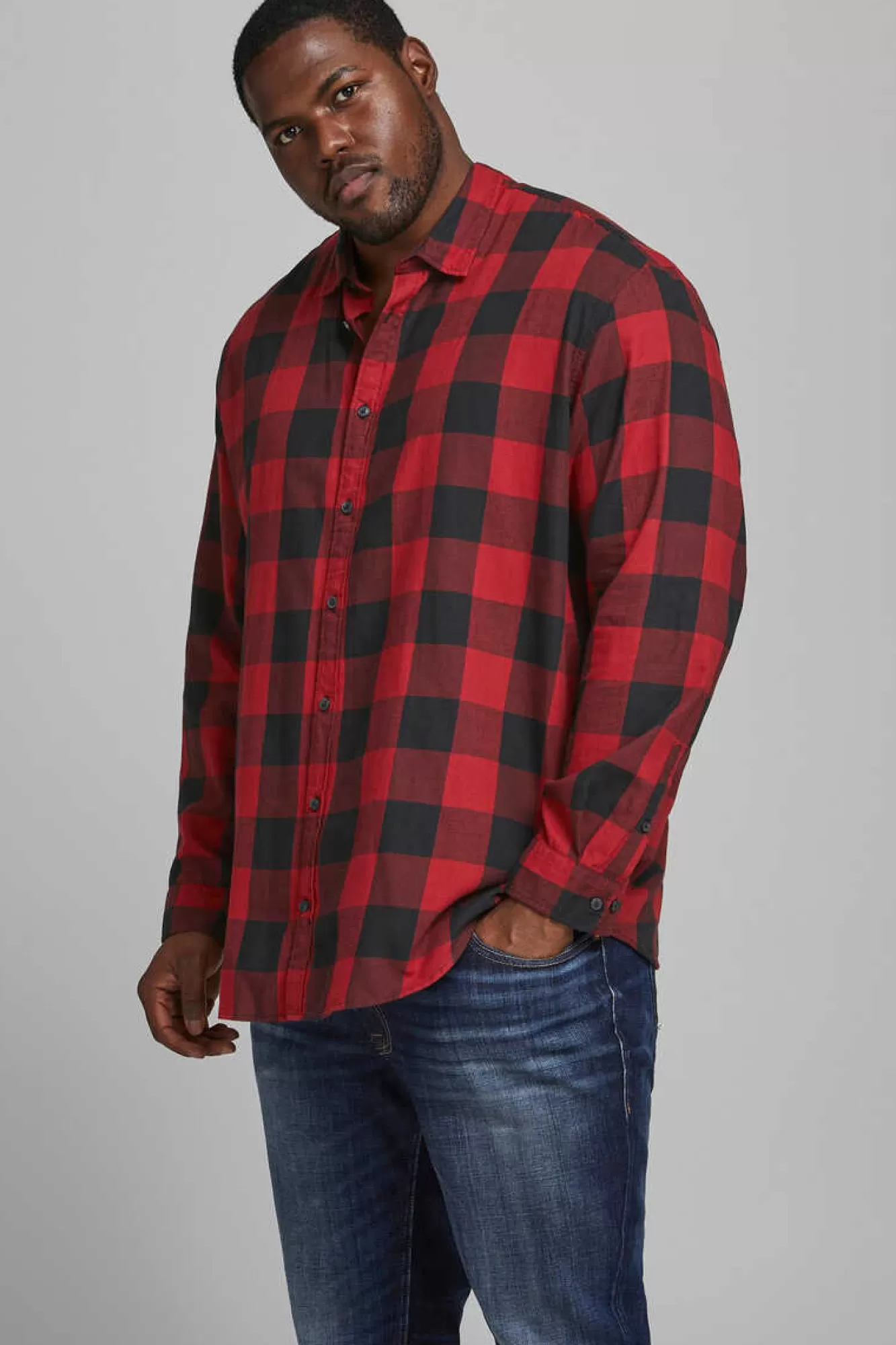Jack & Jones PLUS Camisa De Sarja Xadrez Loose Fit Plus