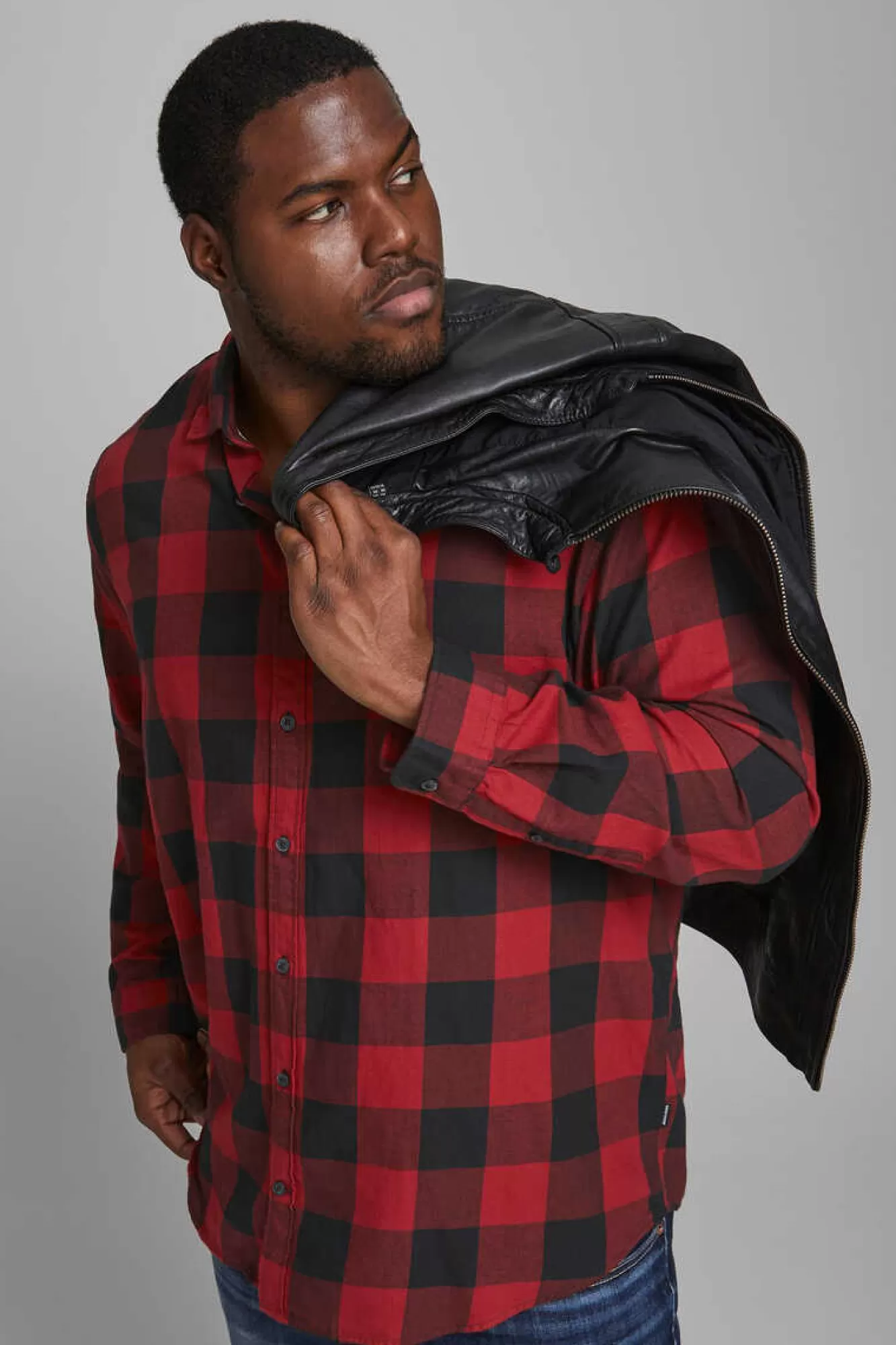 Jack & Jones PLUS Camisa De Sarja Xadrez Loose Fit Plus