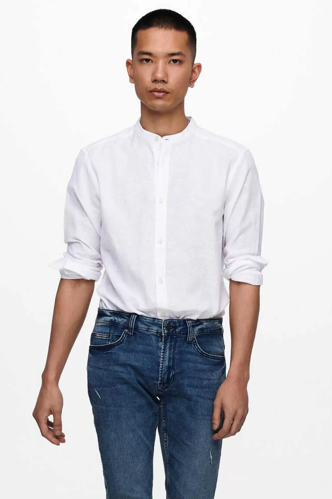 Only & Sons Camisa Linho Gola Mao