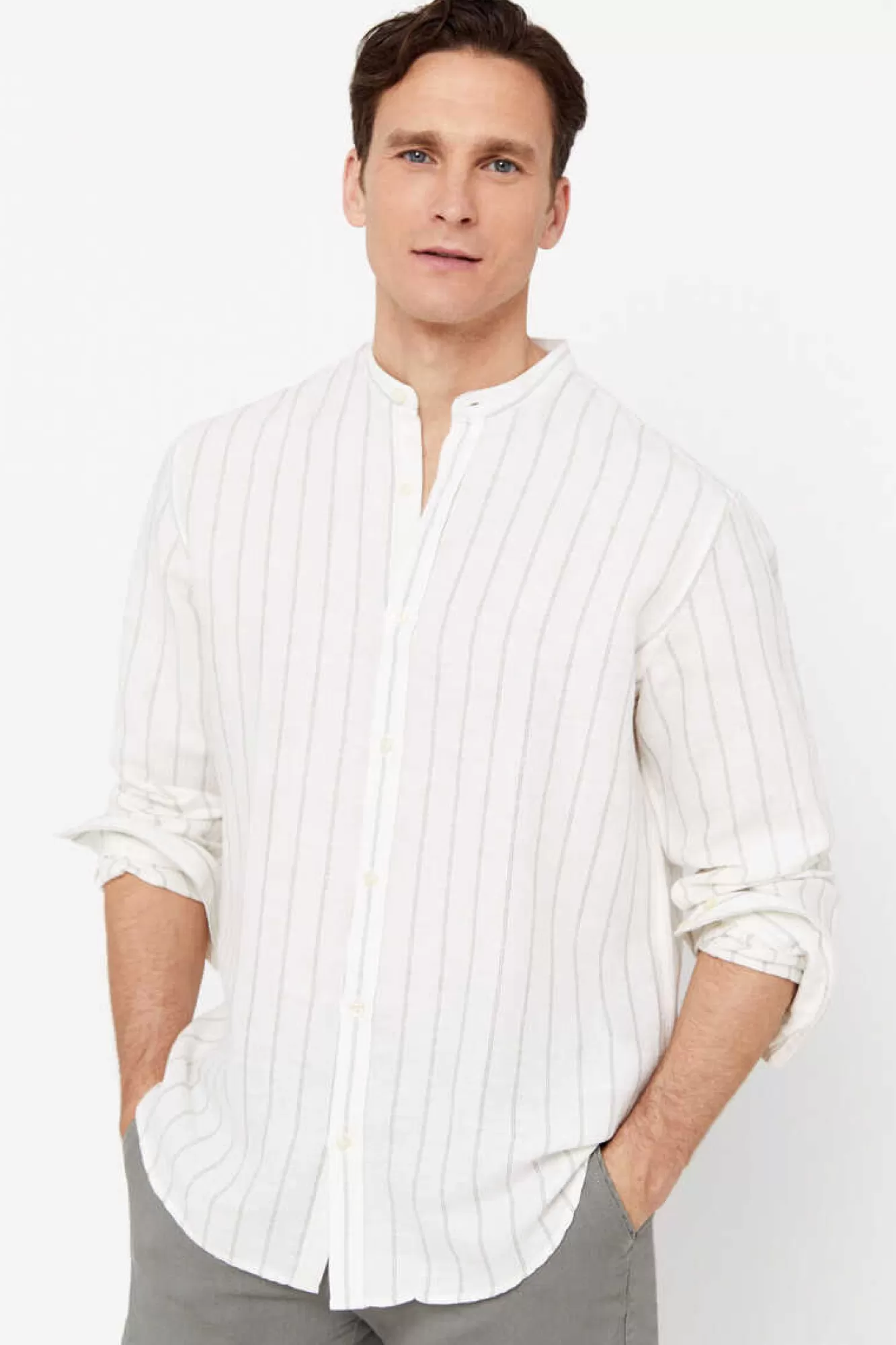 Cortefiel Camisa Polo Riscas Linho Algodao
