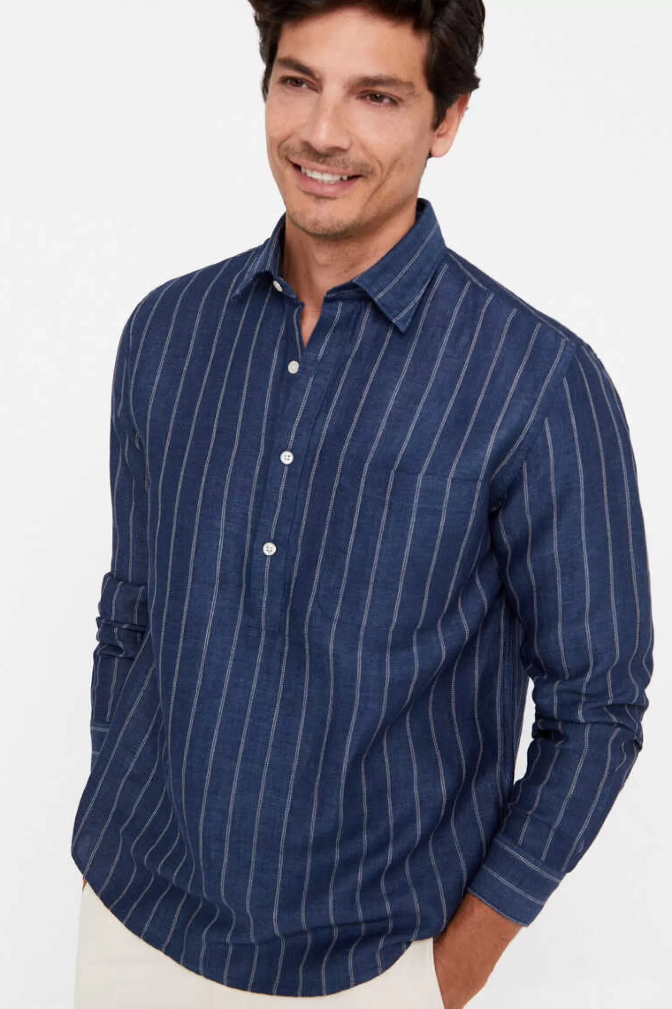Cortefiel Camisa Polo Riscas Linho Algodao
