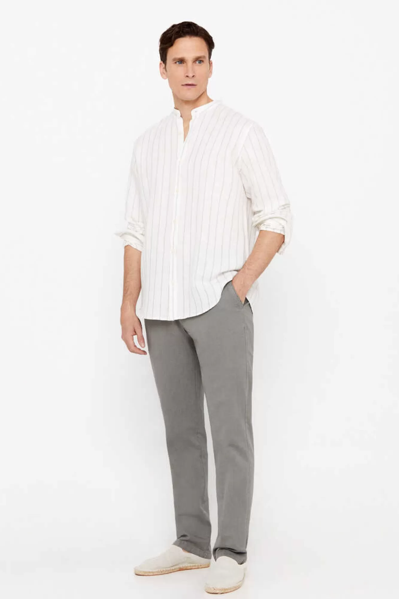 Cortefiel Camisa Polo Riscas Linho Algodao