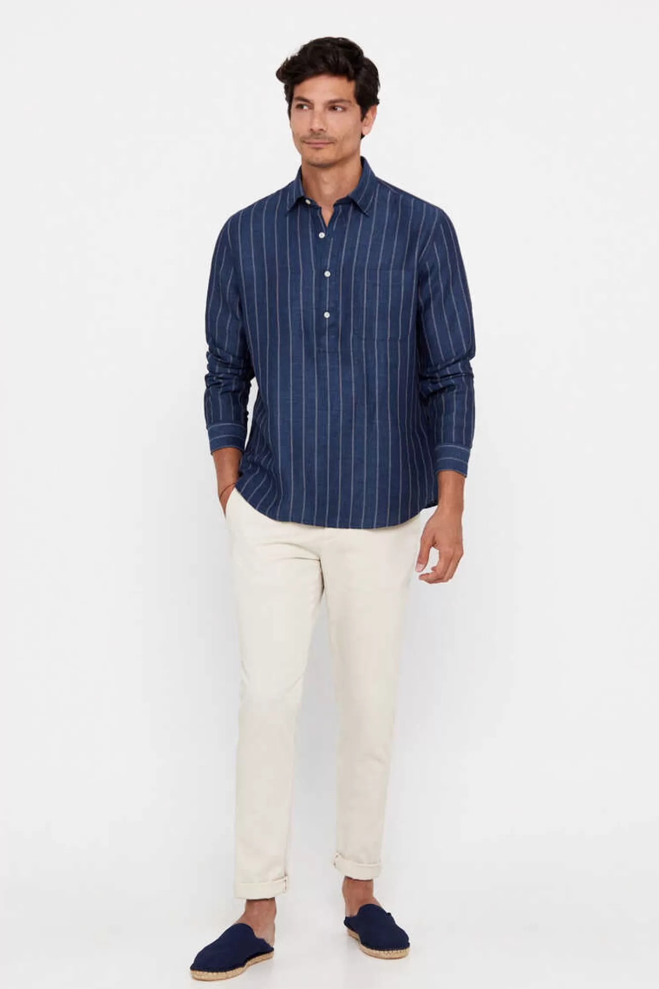 Cortefiel Camisa Polo Riscas Linho Algodao
