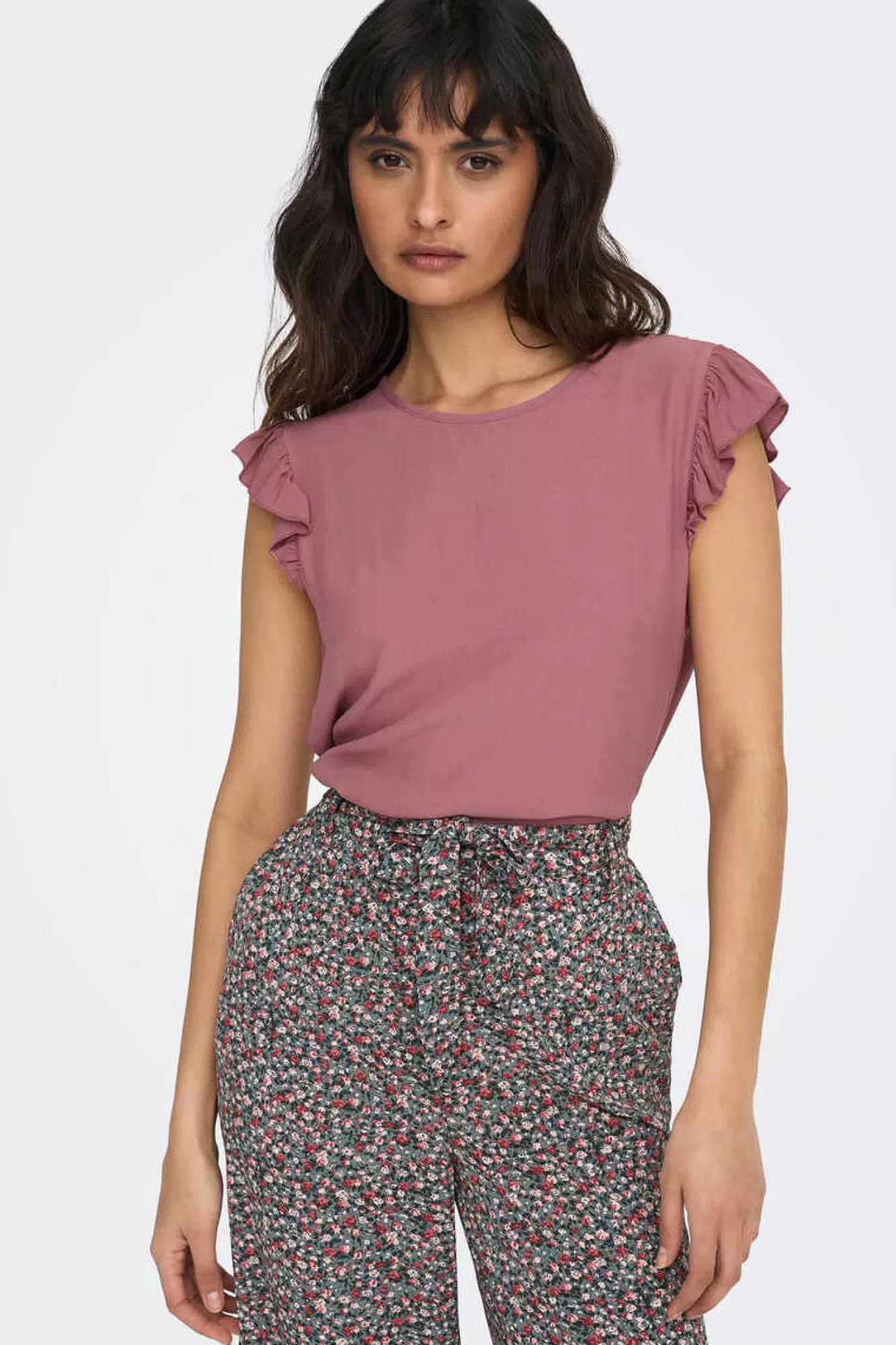 Only Camisola Manga Curta Folhos