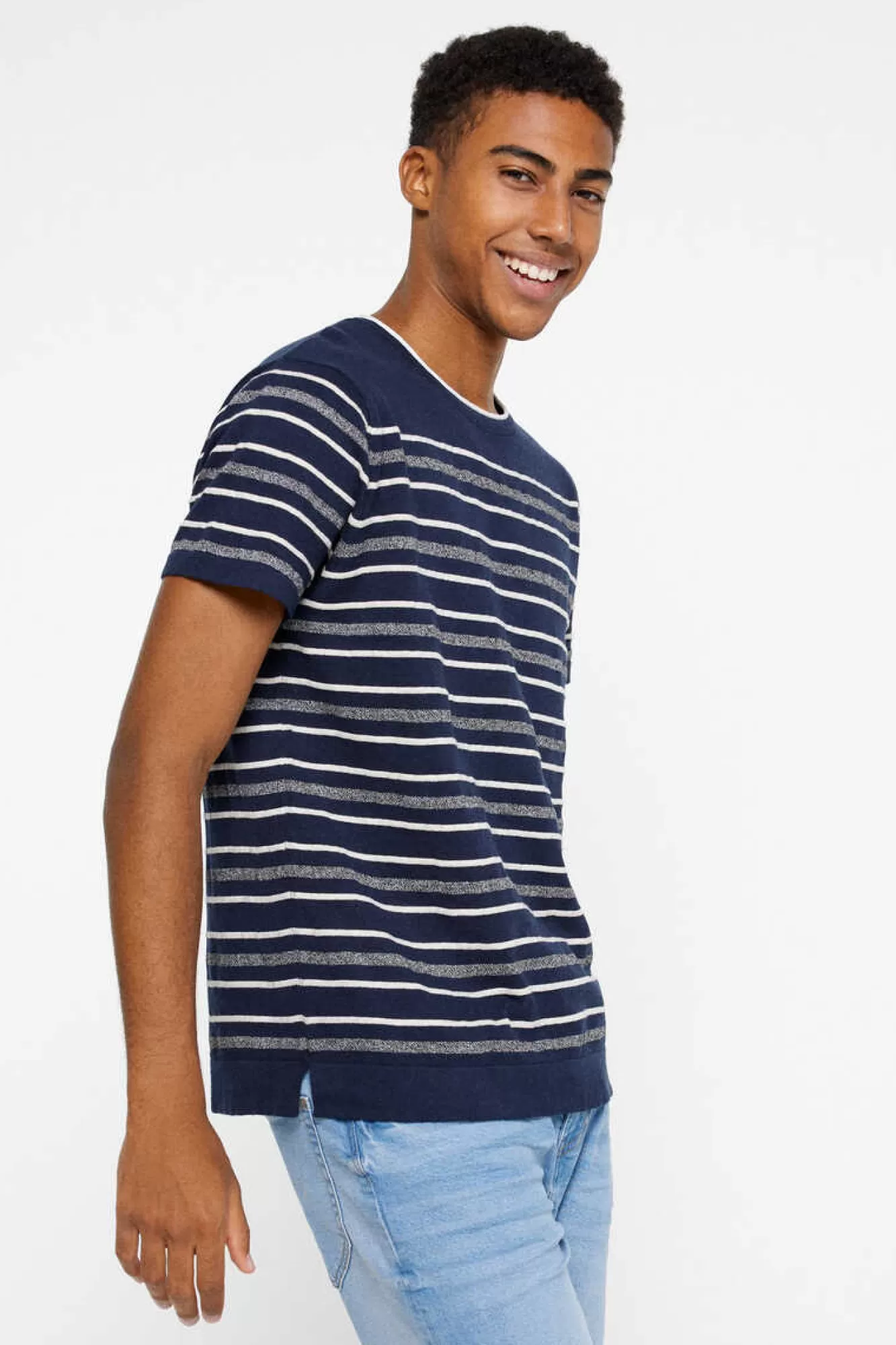 * Camisola Manga Curta Riscas Estrutura