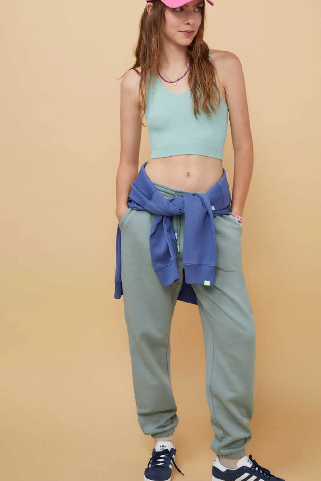 HI&BYE Crop Top Decote V Sem Costuras Azul-Escuro
