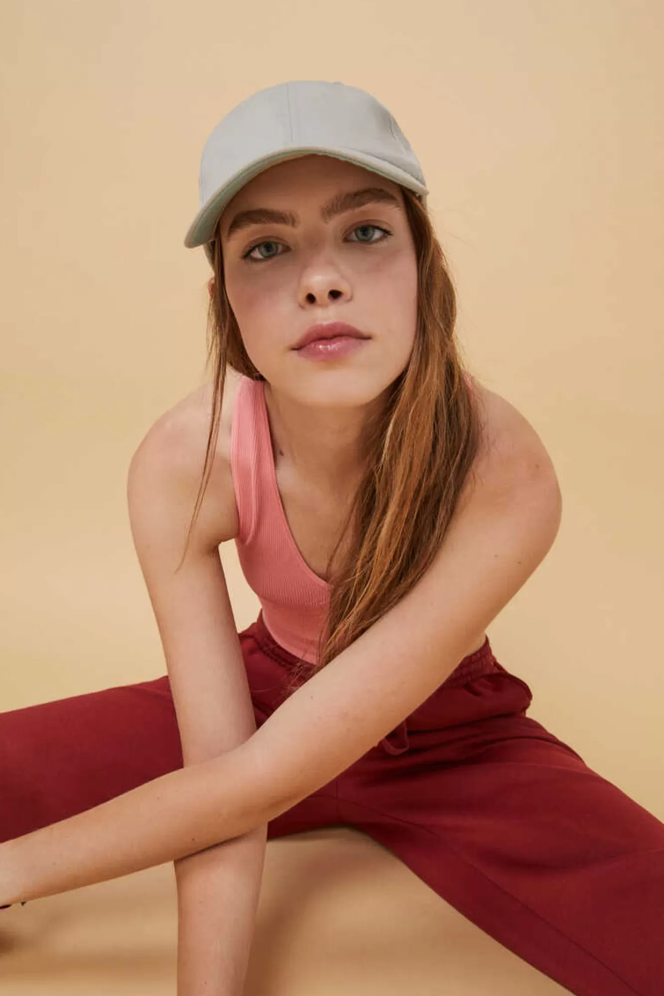 HI&BYE Crop Top Decote V Sem Costuras Vermelho-Escuro