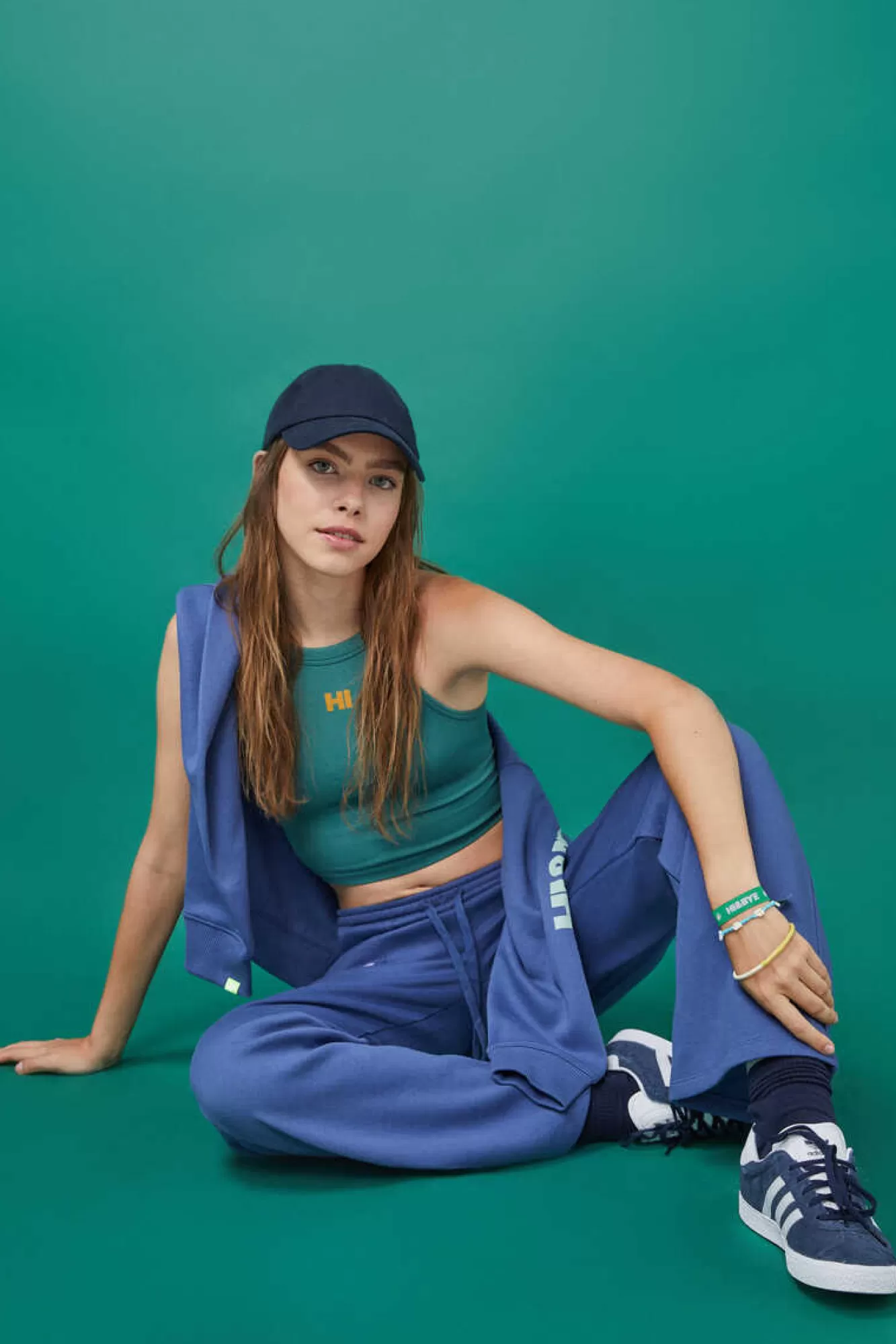 HI&BYE Crop Top Halter Sem Costuras Azul-Marinho