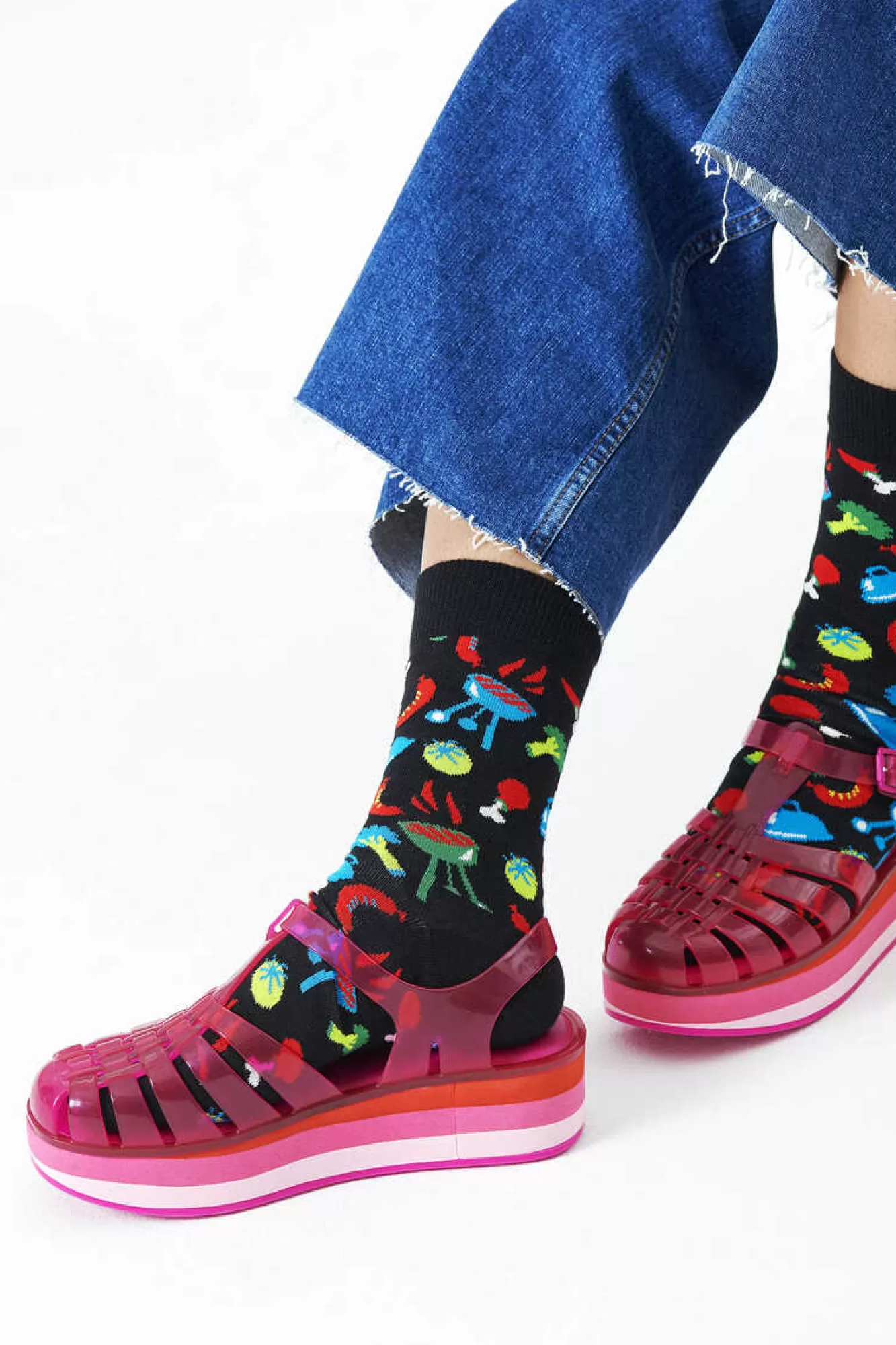 Happy Socks Meias Pretas, Estampagem Churrasco