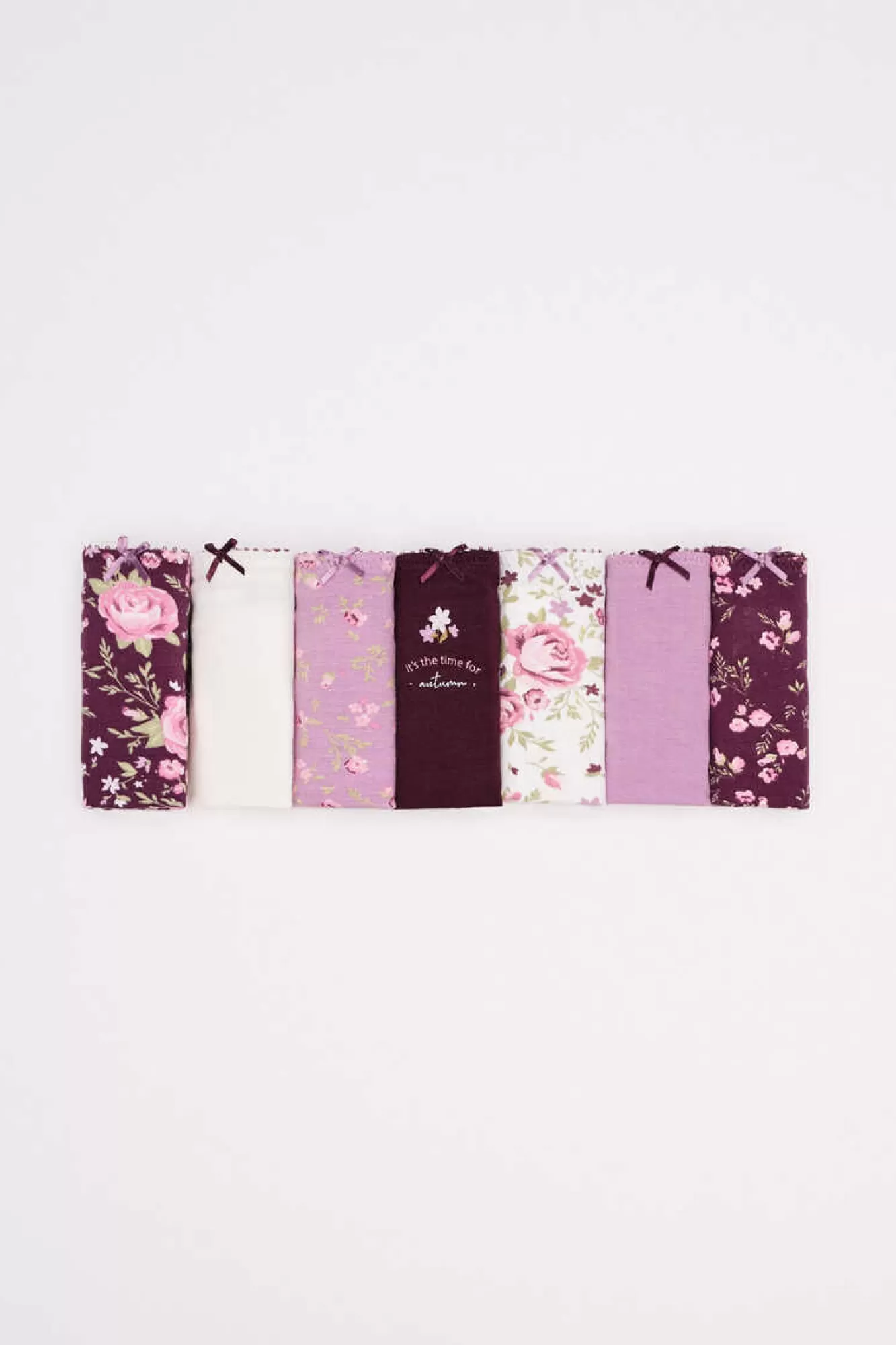 Women'secret Pack 7 Cuequinhas Algodao Flores Grena