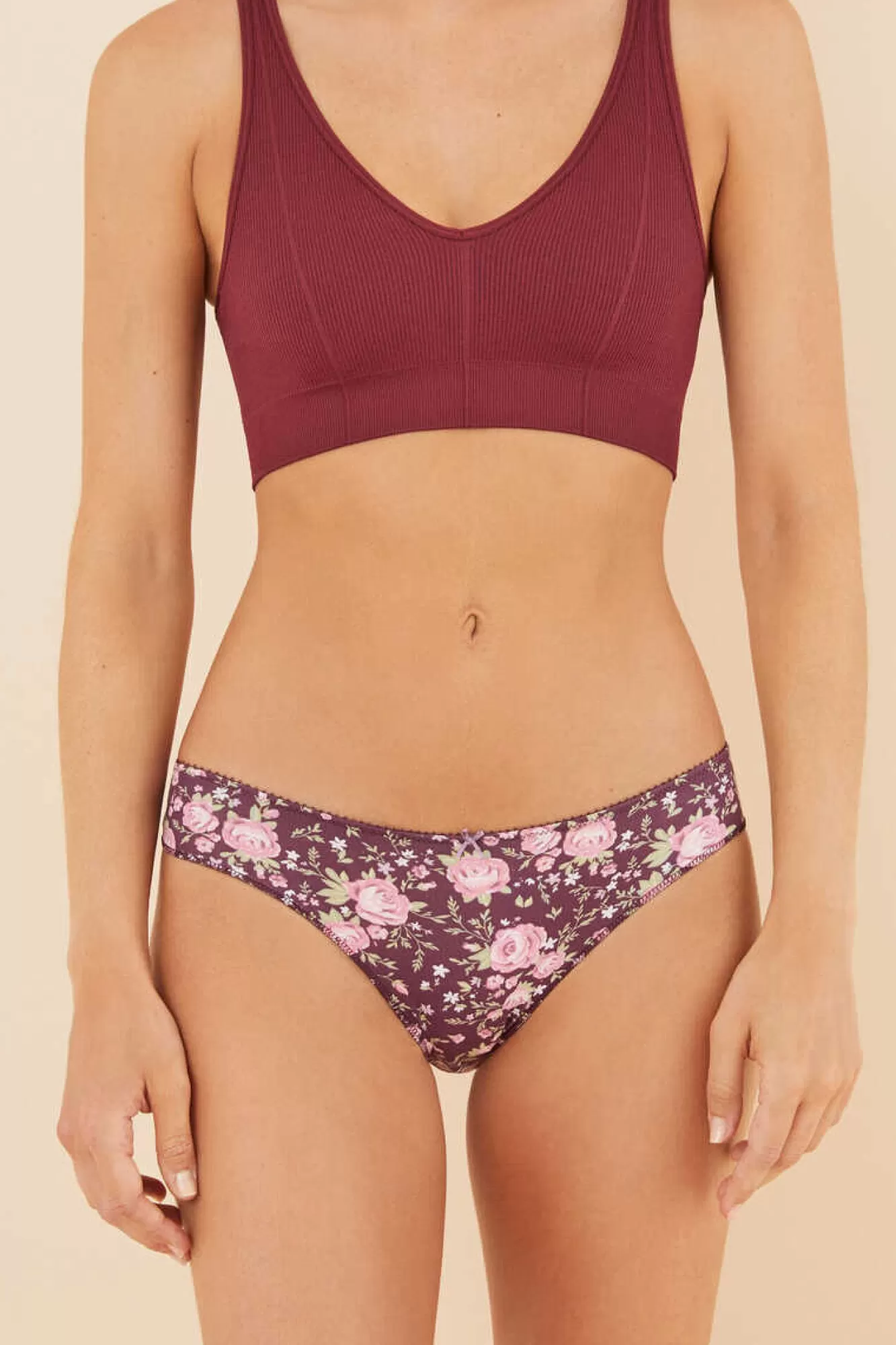 Women'secret Pack 7 Cuequinhas Algodao Flores Grena