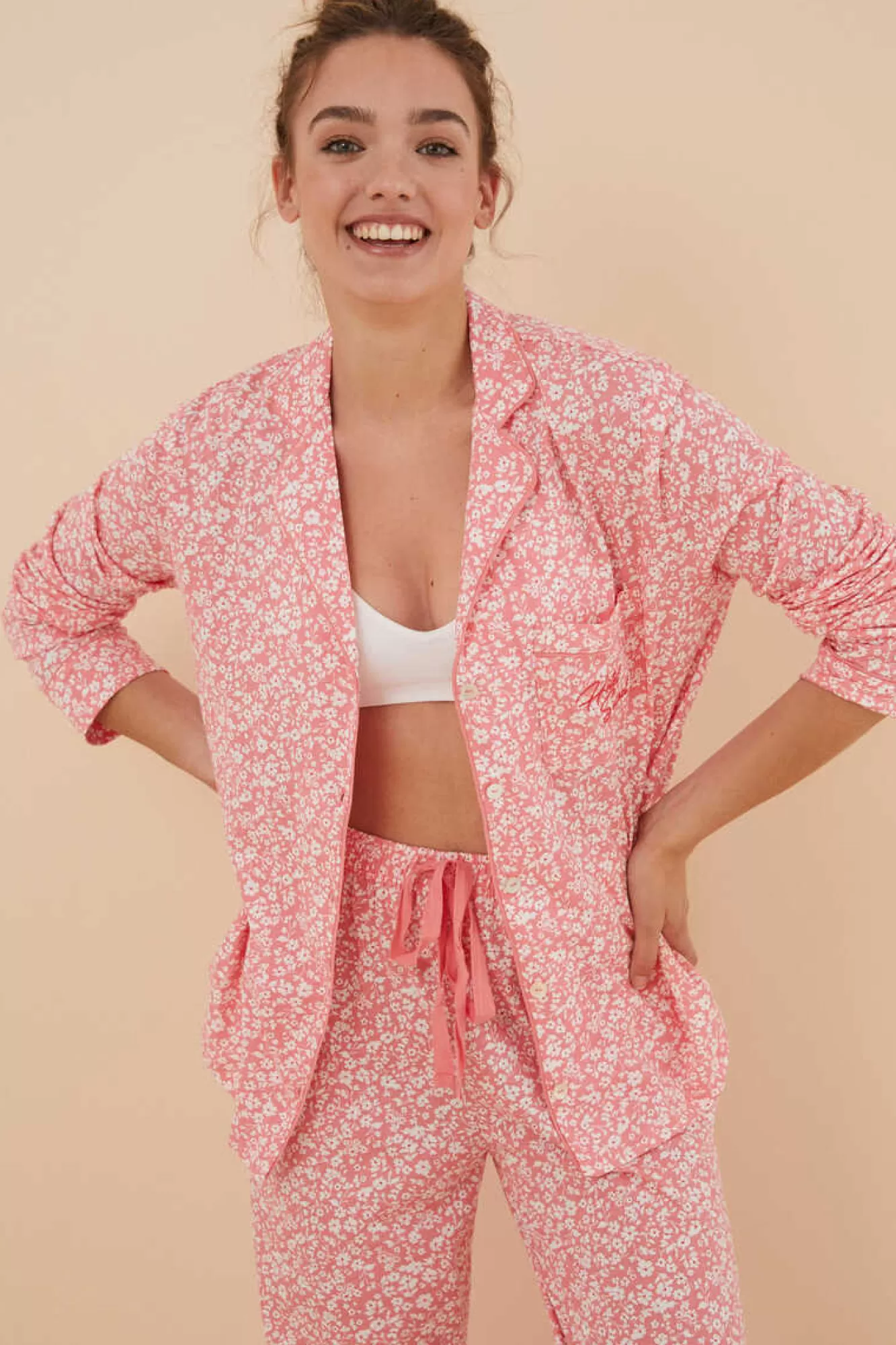 Women'secret Pijama Camiseiro 100% Algodao Flores Coral