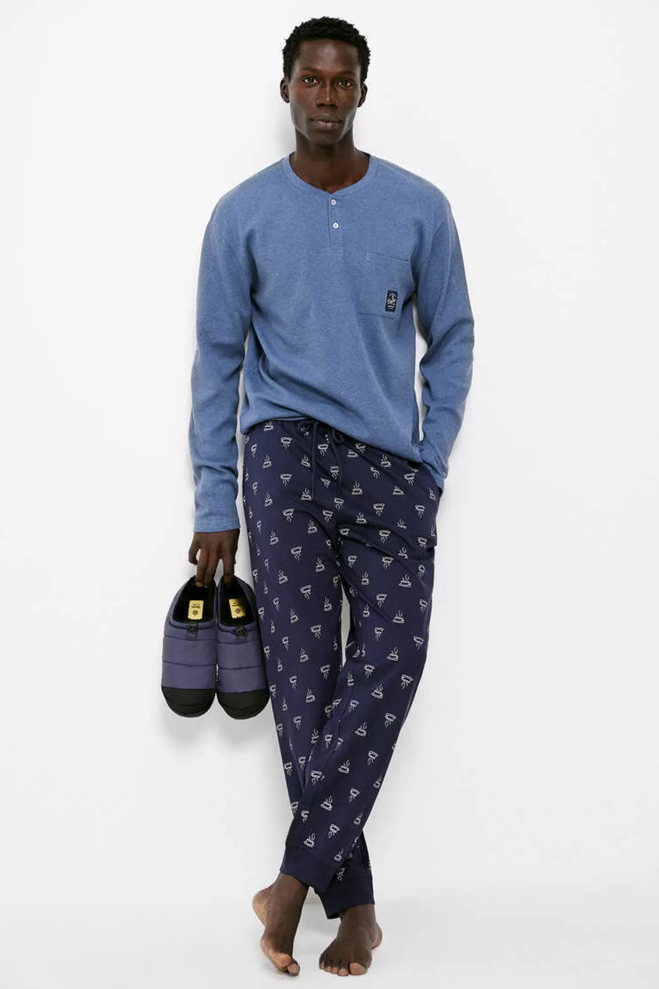 * Pijama Comprido Algodao Malha Cafe