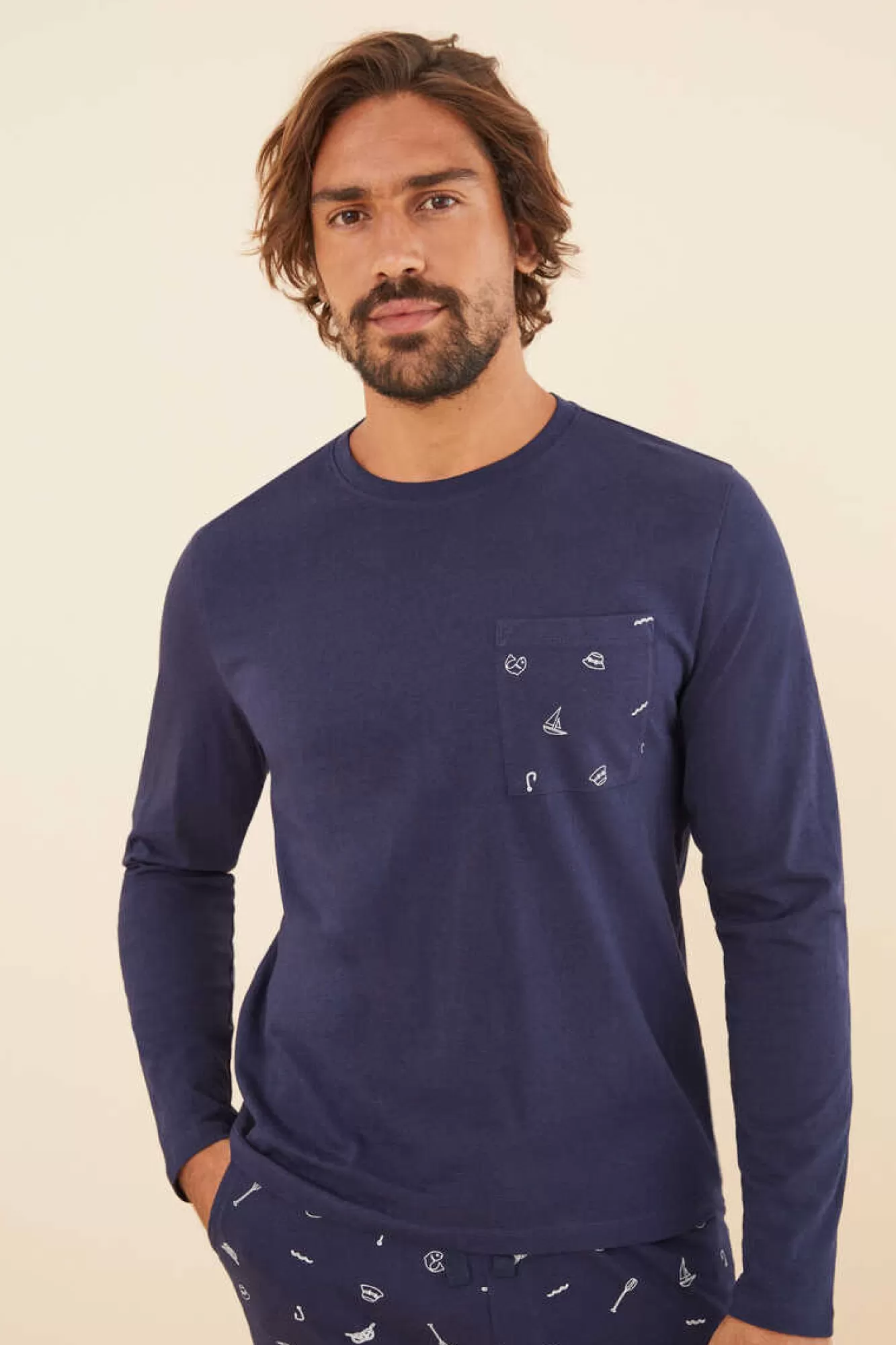 Women'secret Pijama Comprido De Homem 100% Algodao Pesca