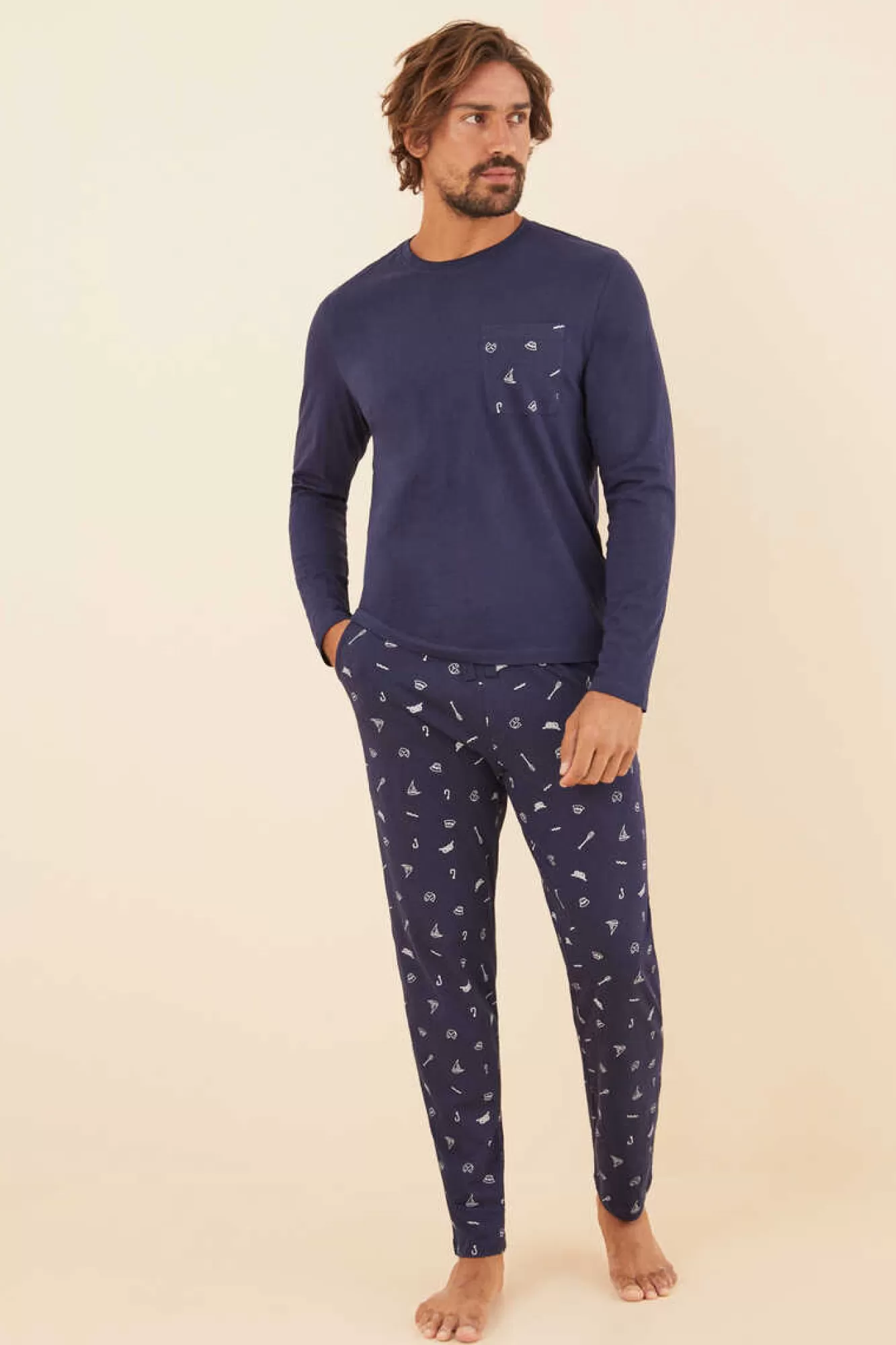 Women'secret Pijama Comprido De Homem 100% Algodao Pesca