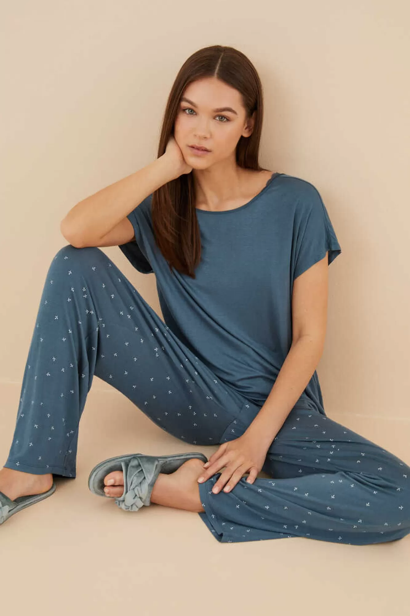 Women'secret Pijama Comprido Flores Azul