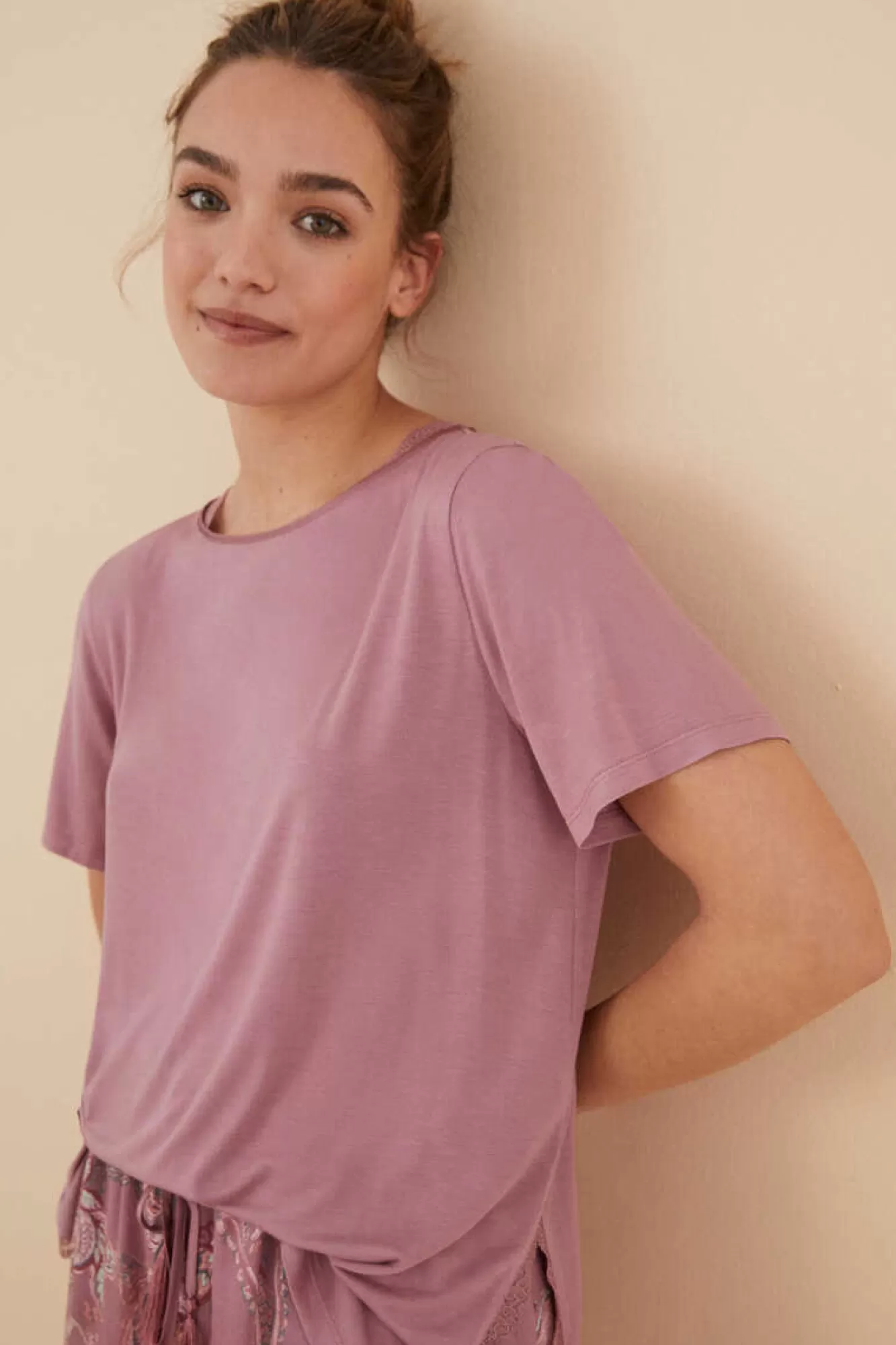 Women'secret Pijama Manga Curta Calças Compridas Flores Viscose Cetim