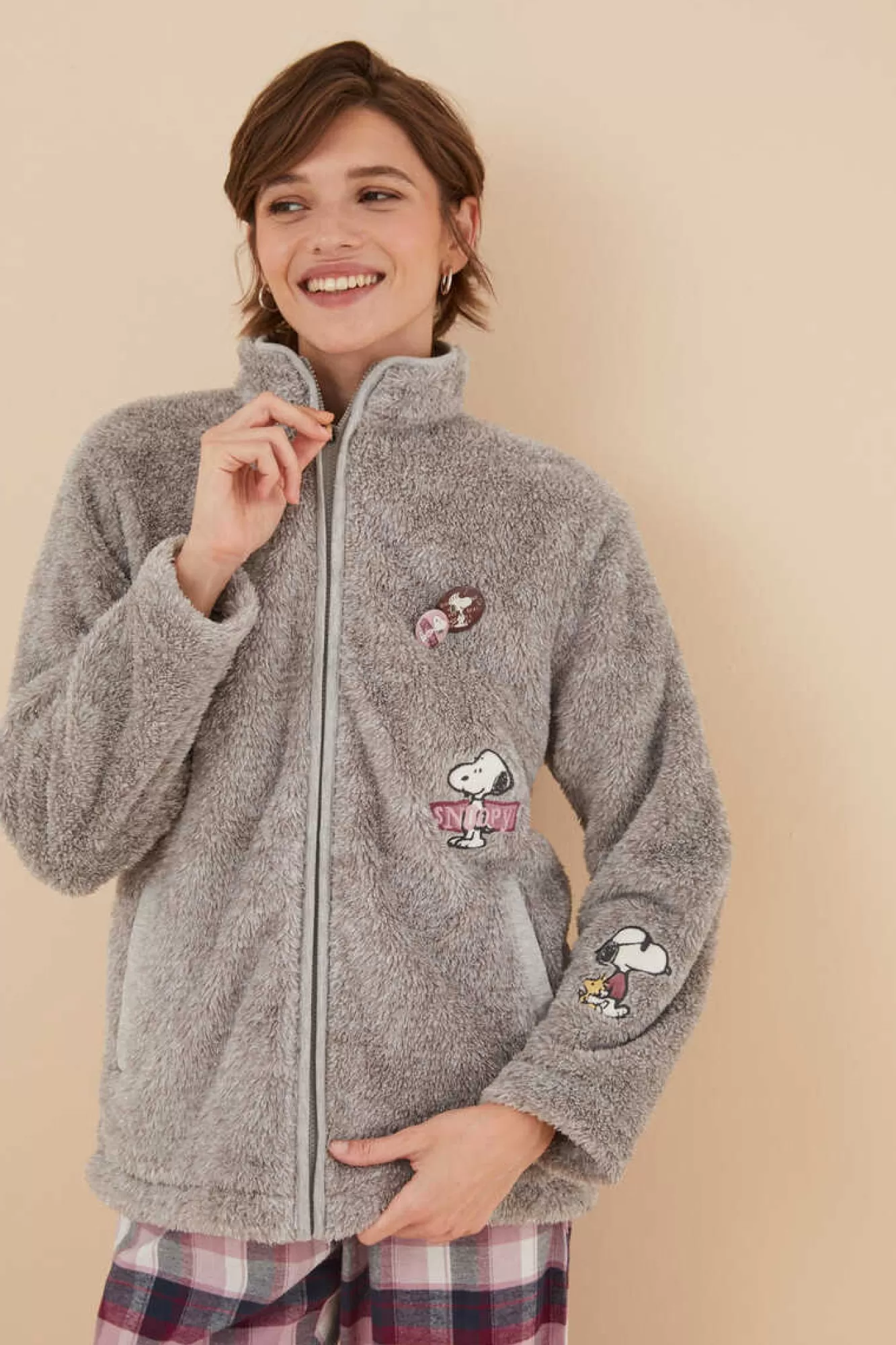 Women'secret Robe Pelo Esponjoso Remendos Snoopy