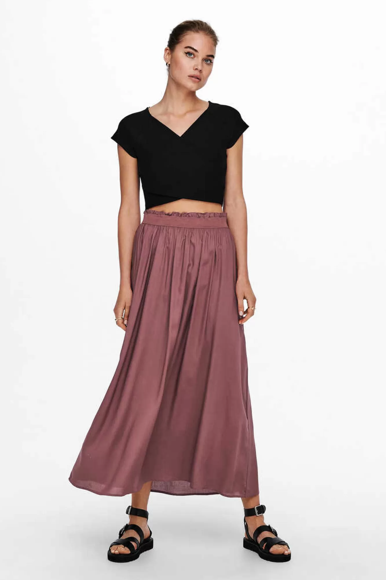 Only Saia Comprida Folgada Com Cintura Elastica