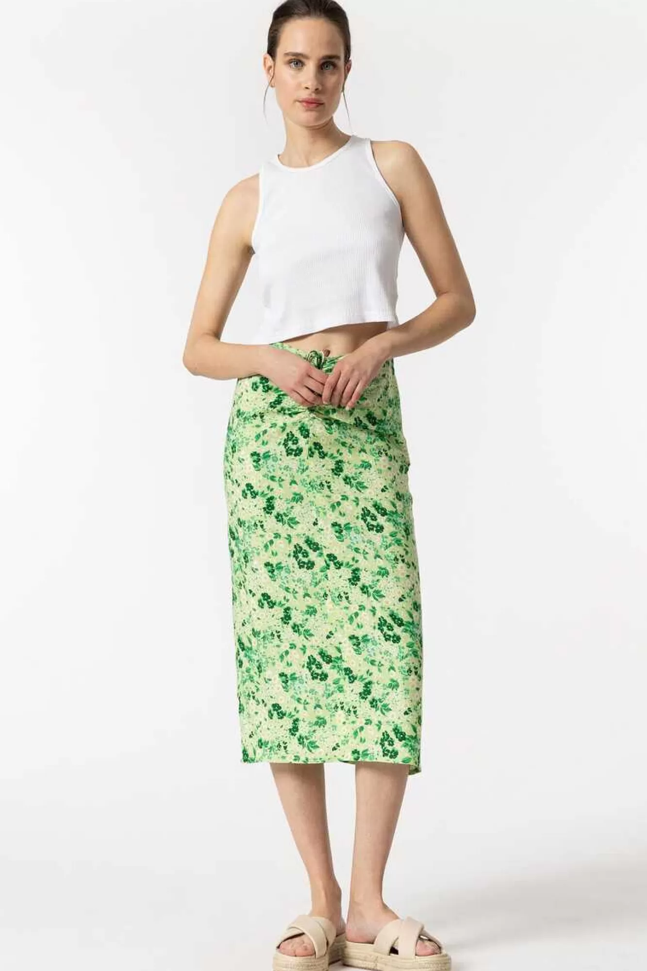 Tiffosi Saia Midi Estampada Com Franzidos