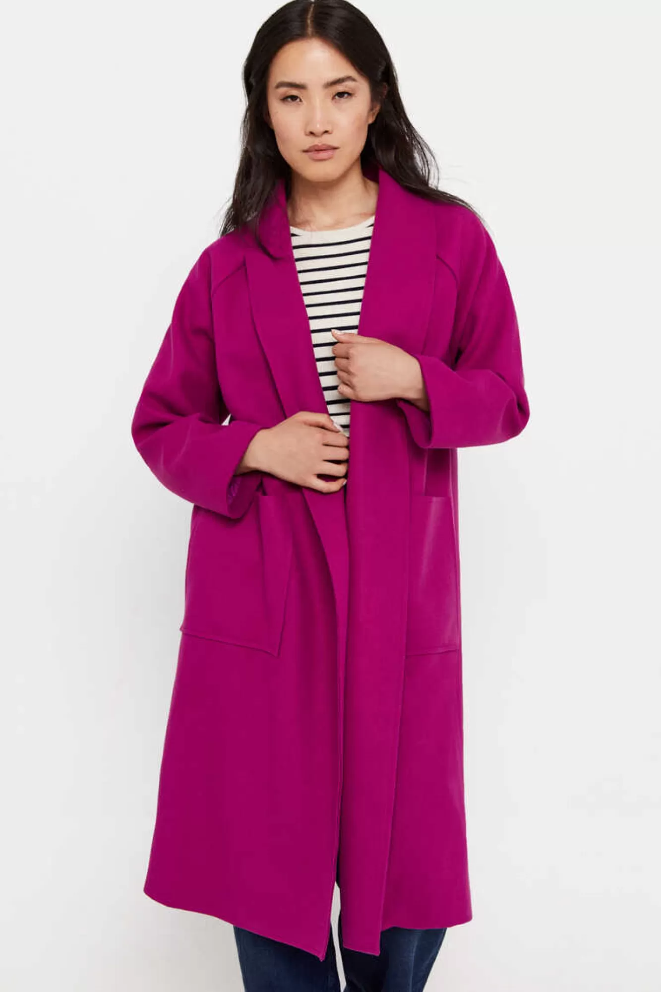 Cortefiel Sobretudo Fucsia Comprido