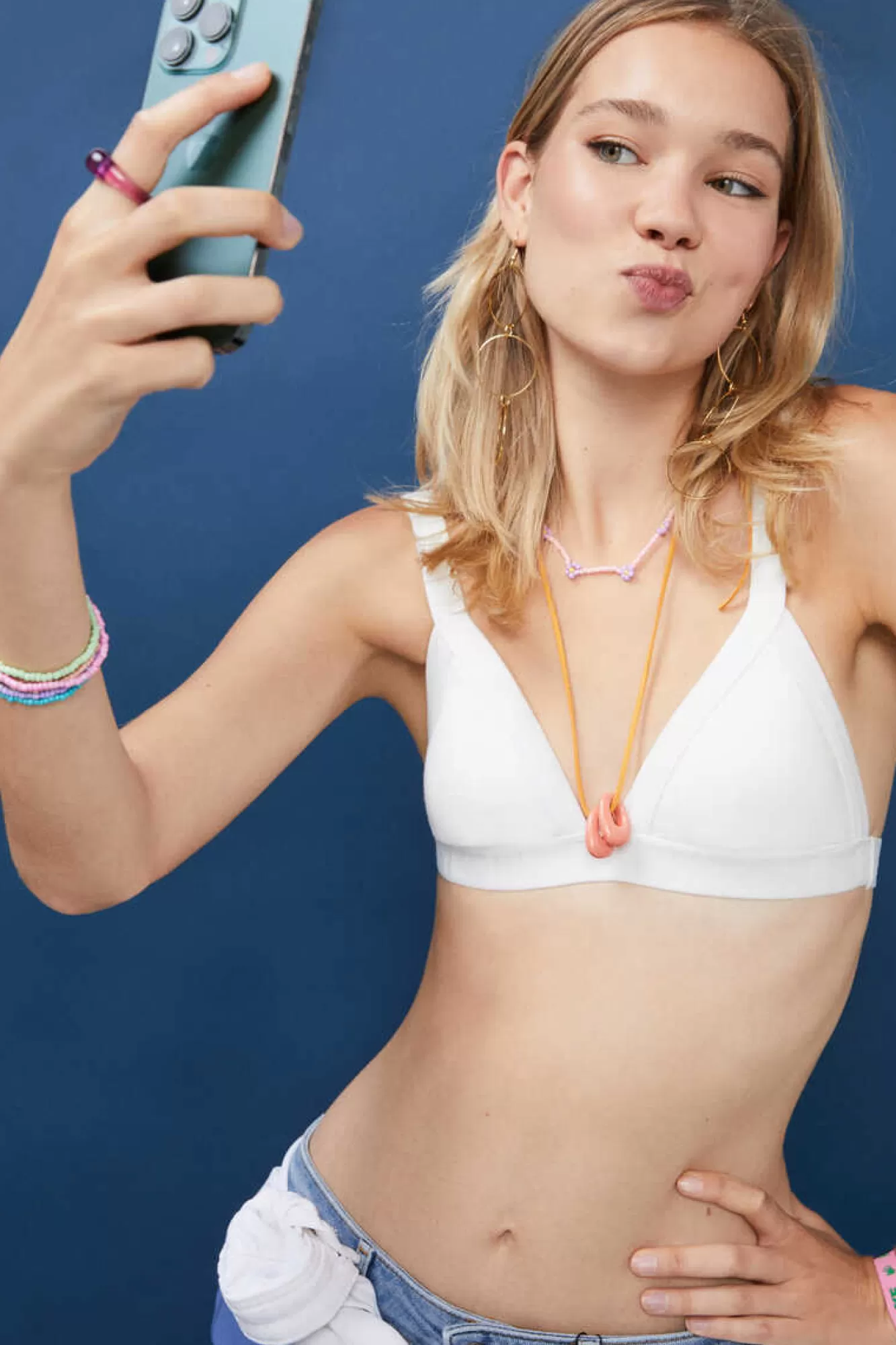 HI&BYE Soutien Top Triangular Algodao Branco